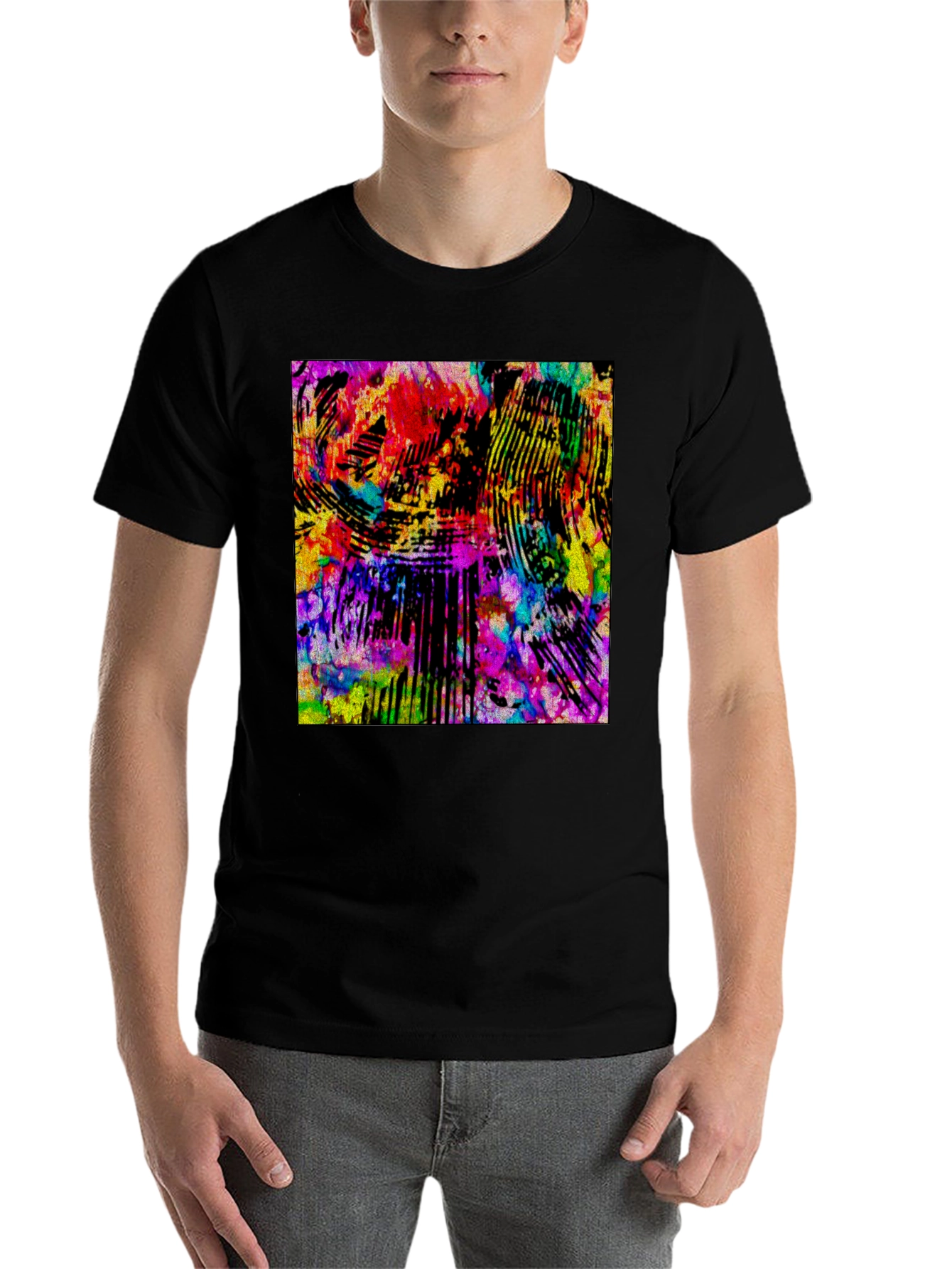 Black Abstract Art Graphic Print Black T-Shirt view 7