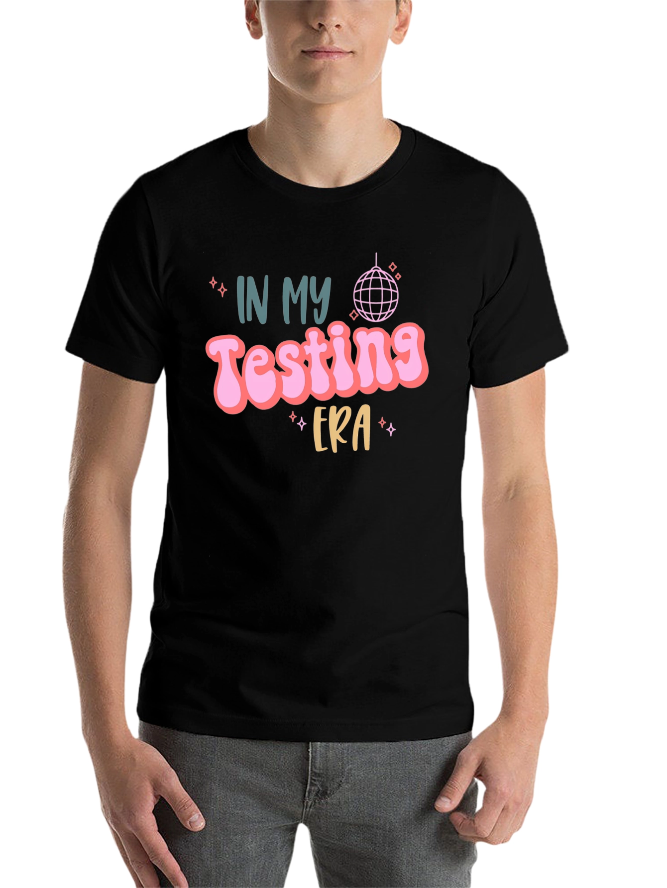 Black Testing Era Graphic Tee - Black Cotton T-Shirt view 7