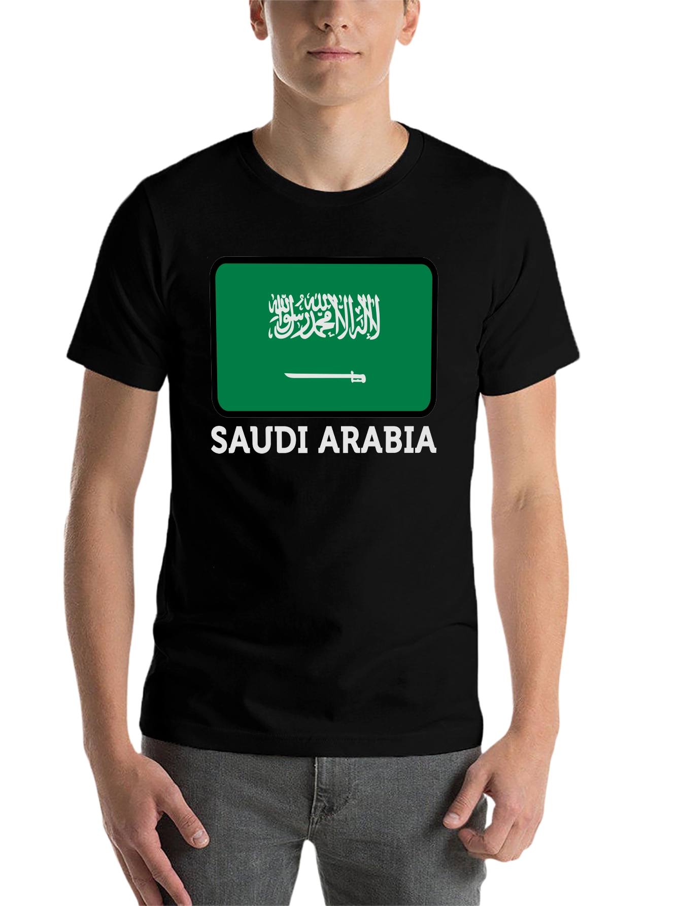 Black Saudi Arabia Flag Graphic Tee - Black Cotton T-Shirt view 7