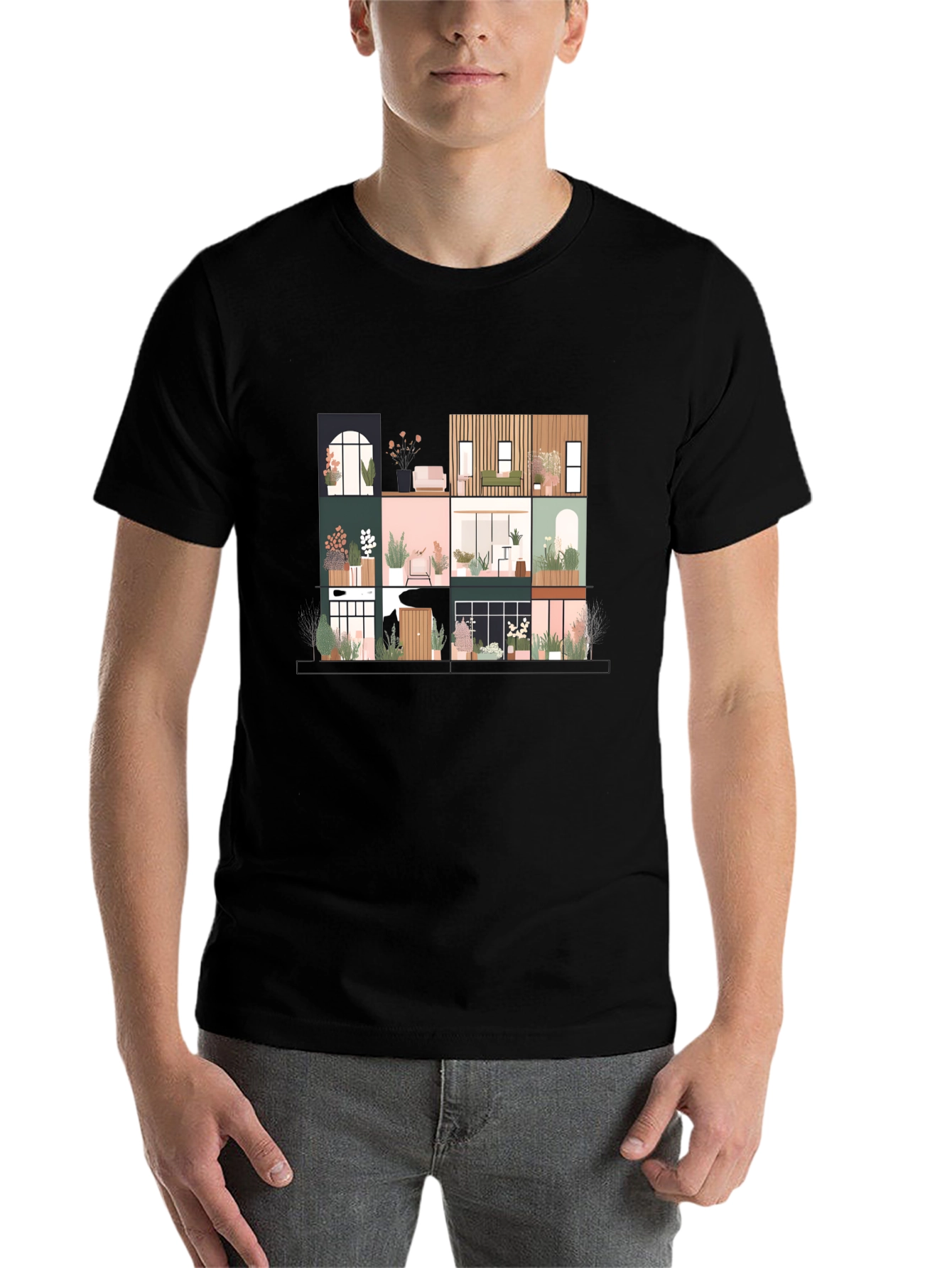 Black Urban Living T-Shirt - Stylish City Home Design view 7