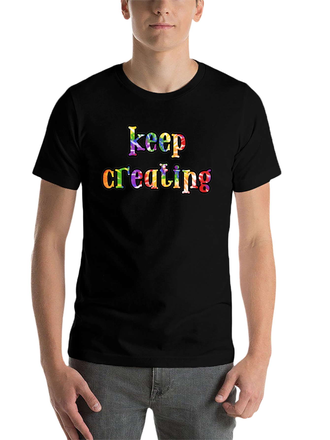Black Keep Creating Rainbow Graphic T-Shirt - Unisex view 7