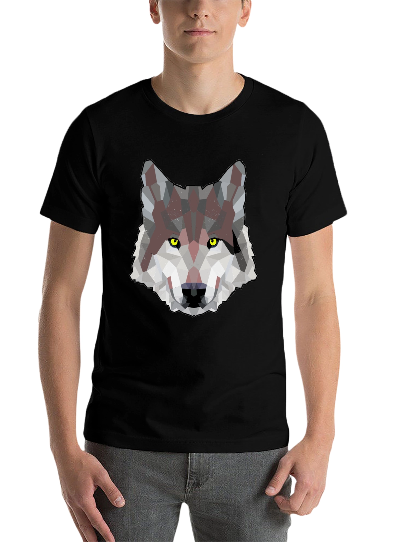 Black Geometric Wolf Graphic Print Men's T-Shirt view 7