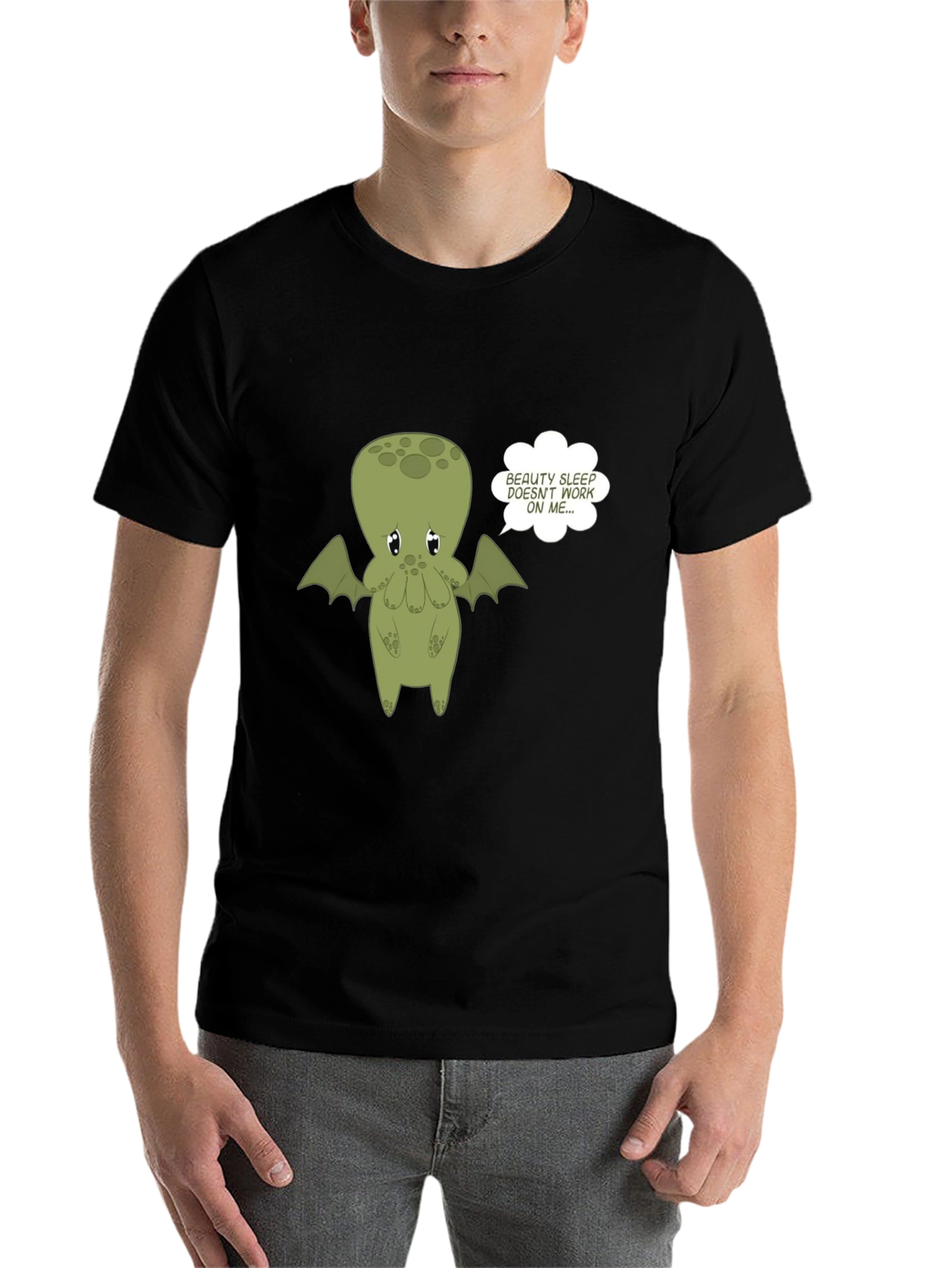 Black Cute Cthulhu 'Beauty Sleep' Graphic Tee - Black view 7