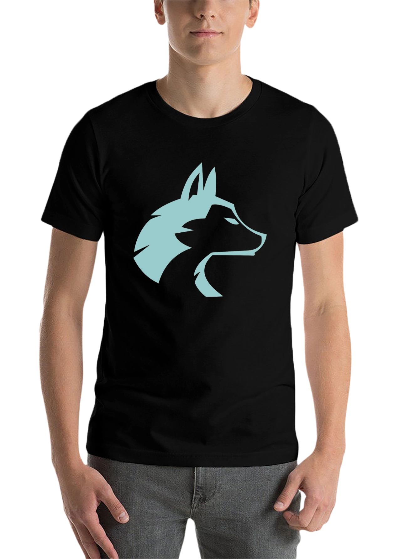 Black Cool Wolf Head Graphic Tee - Black Cotton Blend view 7
