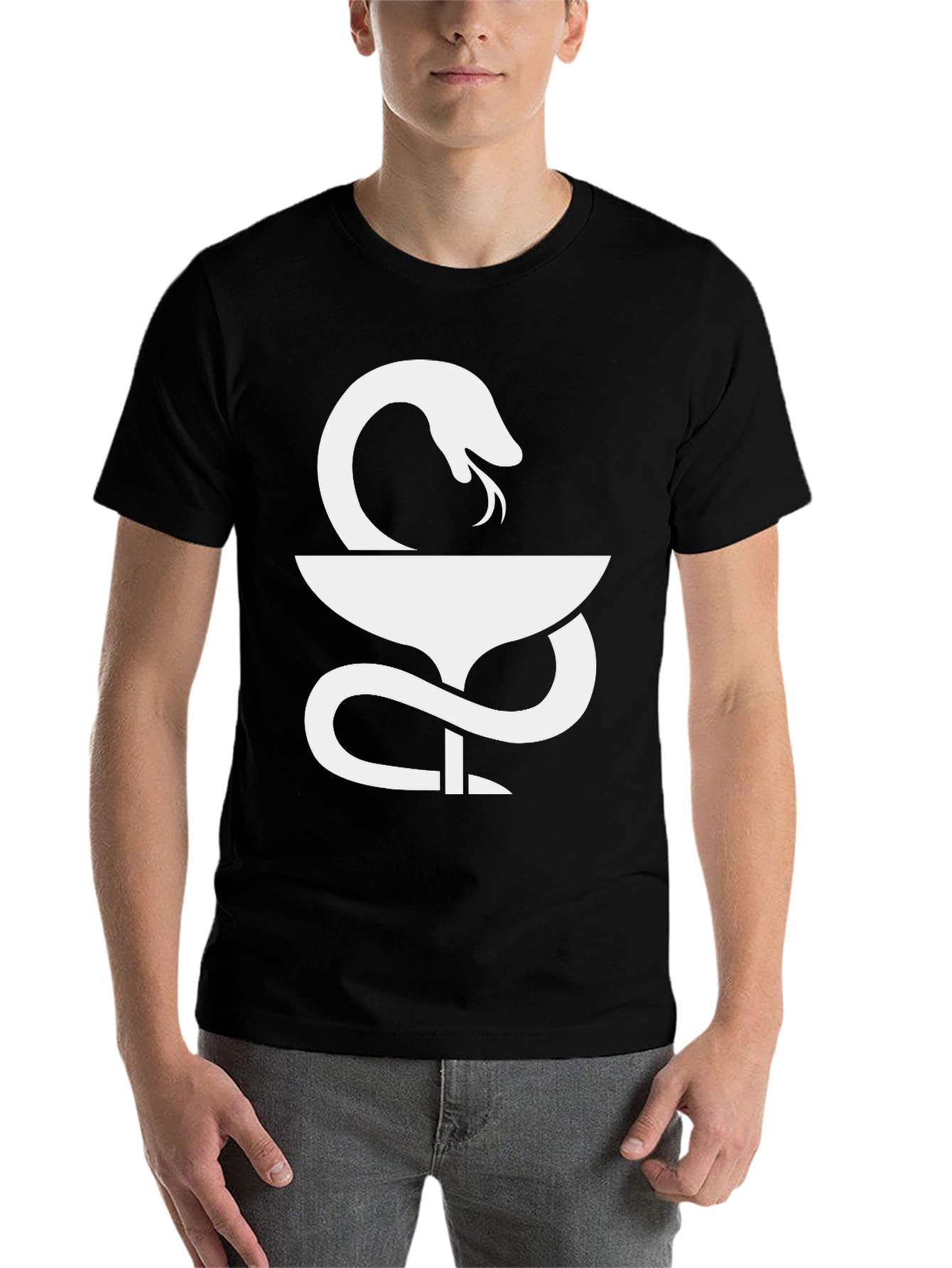 Black Caduceus Snake & Bowl T-Shirt - Medical Symbol view 7