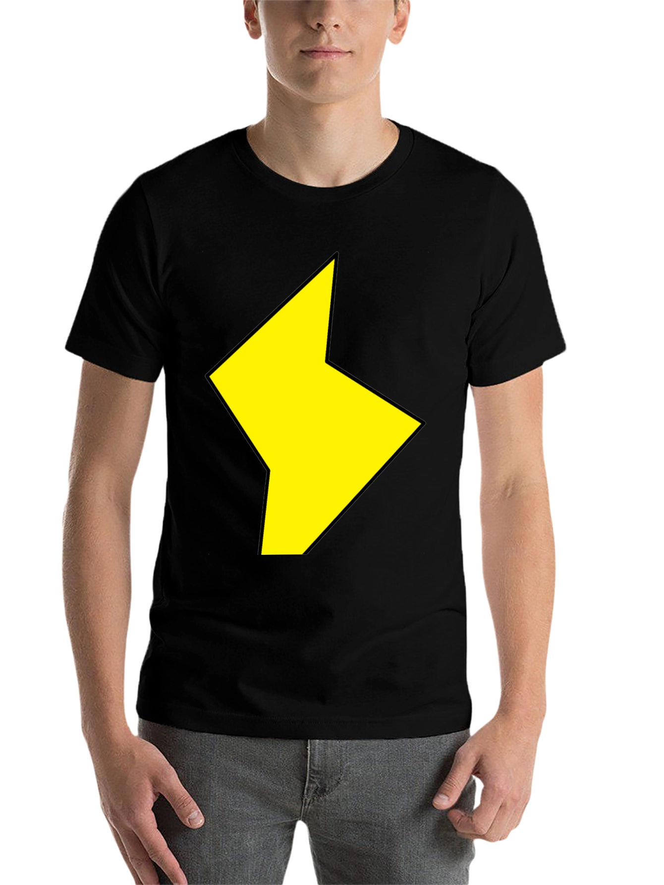 Black Black T-Shirt with Yellow Lightning Bolt Design view 7