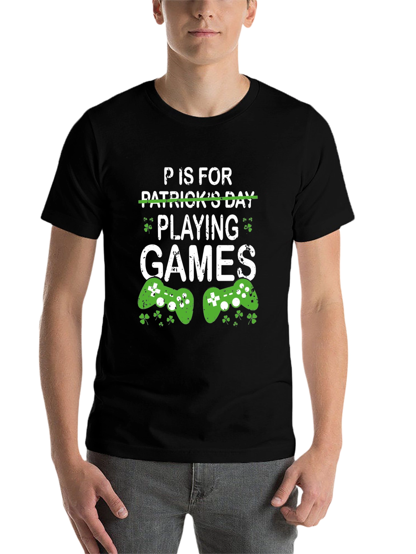 Black P is for Playing Games St. Patrick's Day Gamer T-Shirt view 7