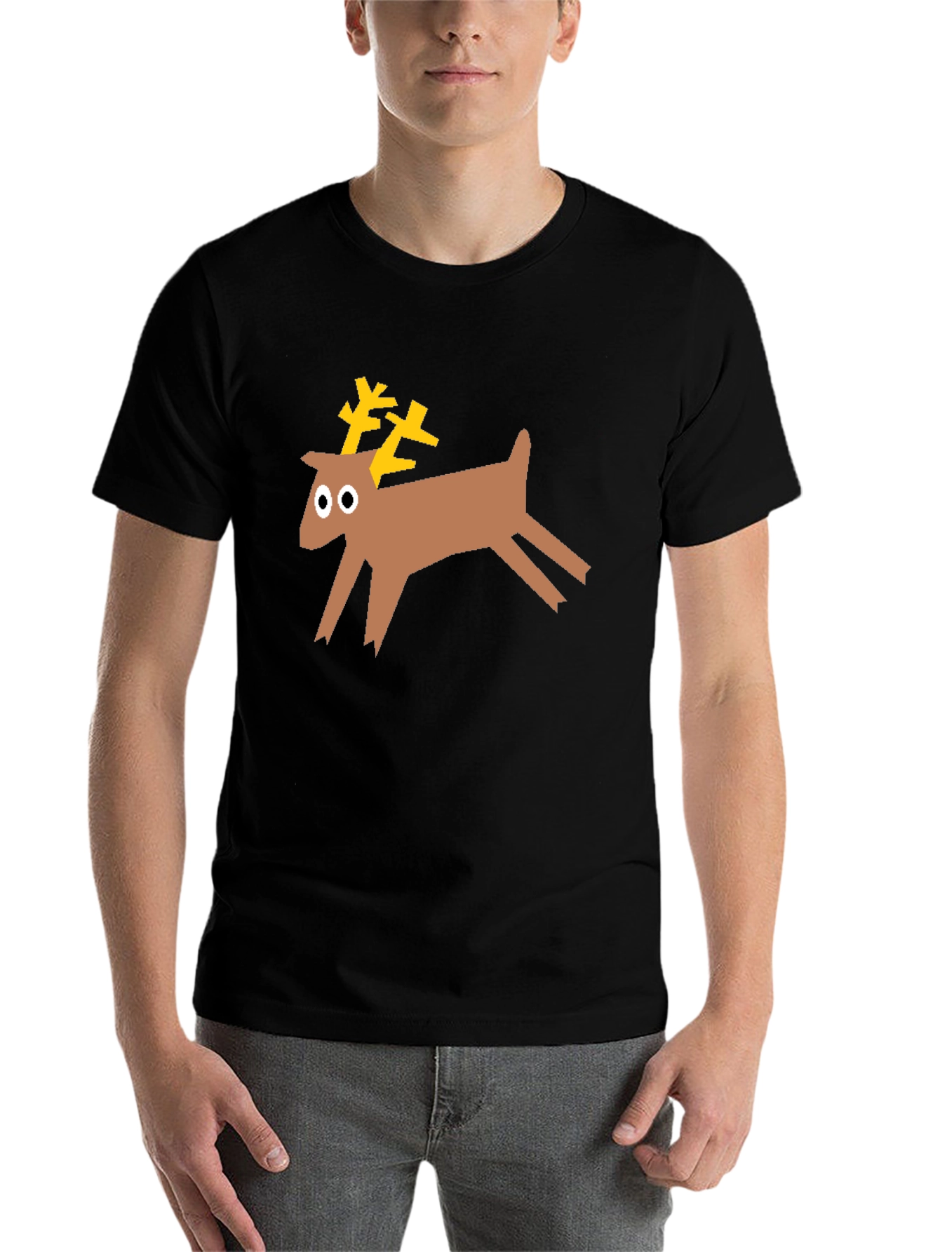 Black Reindeer Graphic Tee - Black Cotton T-Shirt view 7