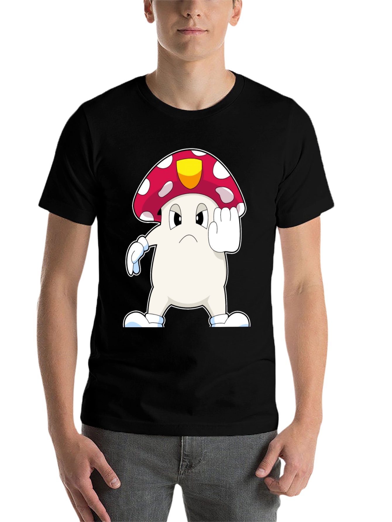 Black Mushroom Cartoon T-Shirt view 7