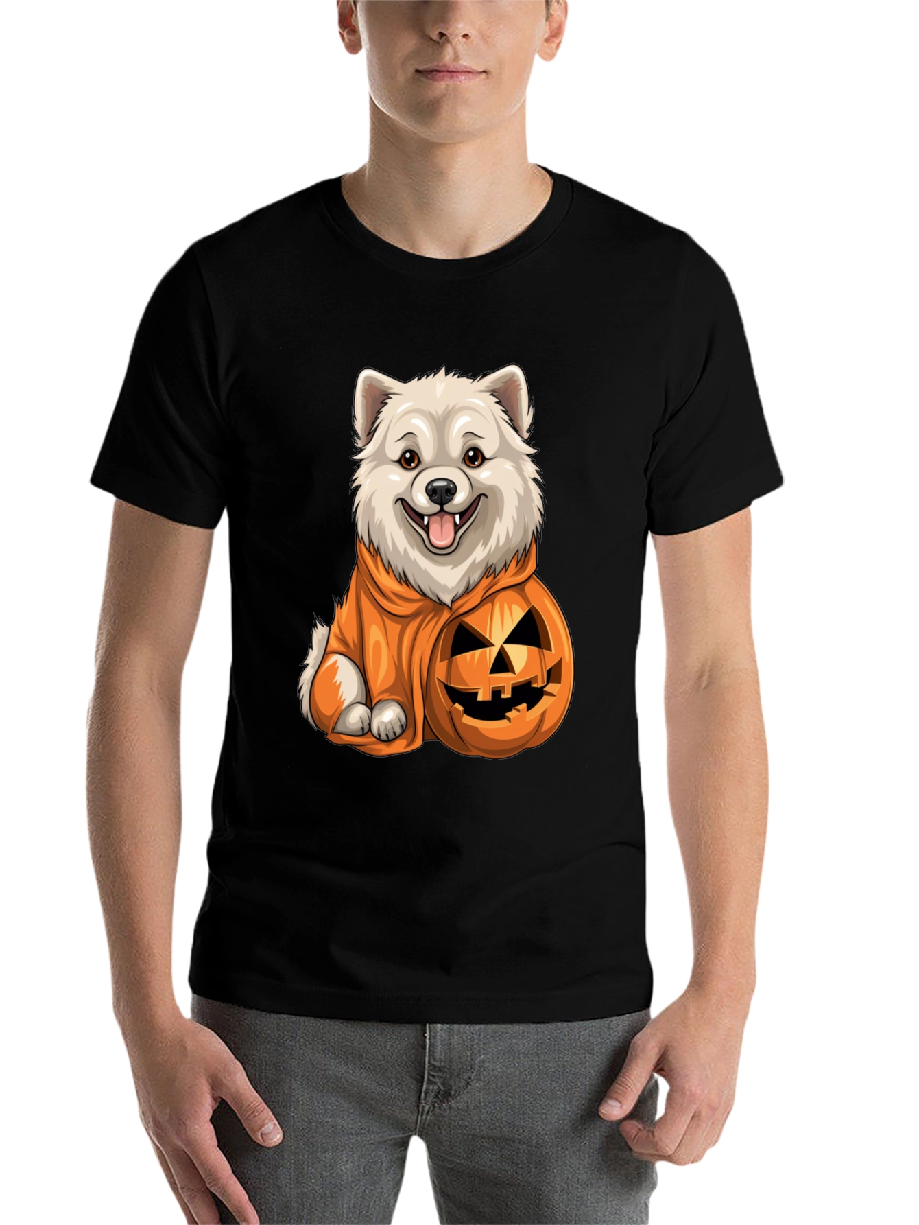 Black Dog in Pumpkin Costume T-Shirt view 7
