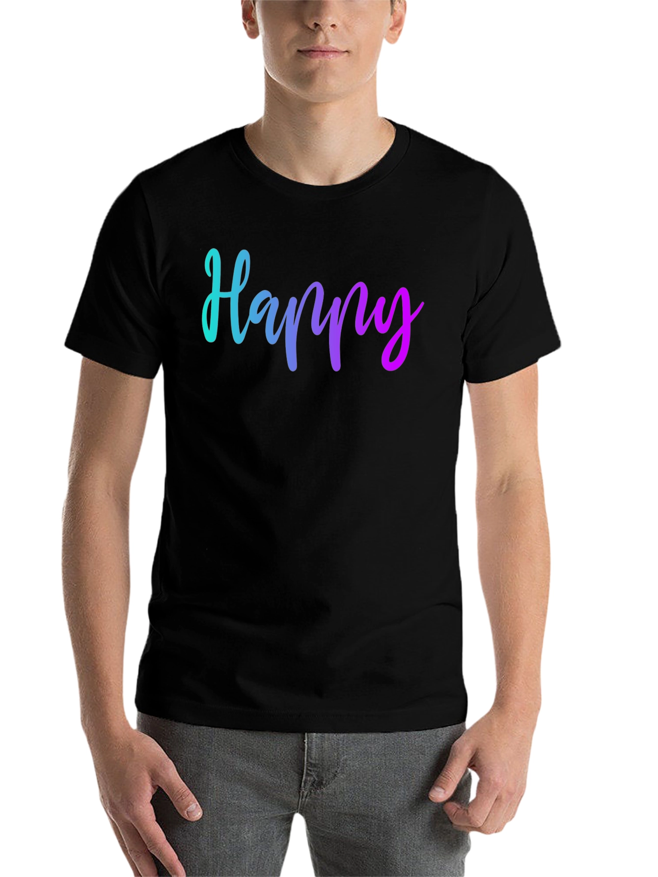 Black Happy Gradient Graphic Black T-Shirt view 7