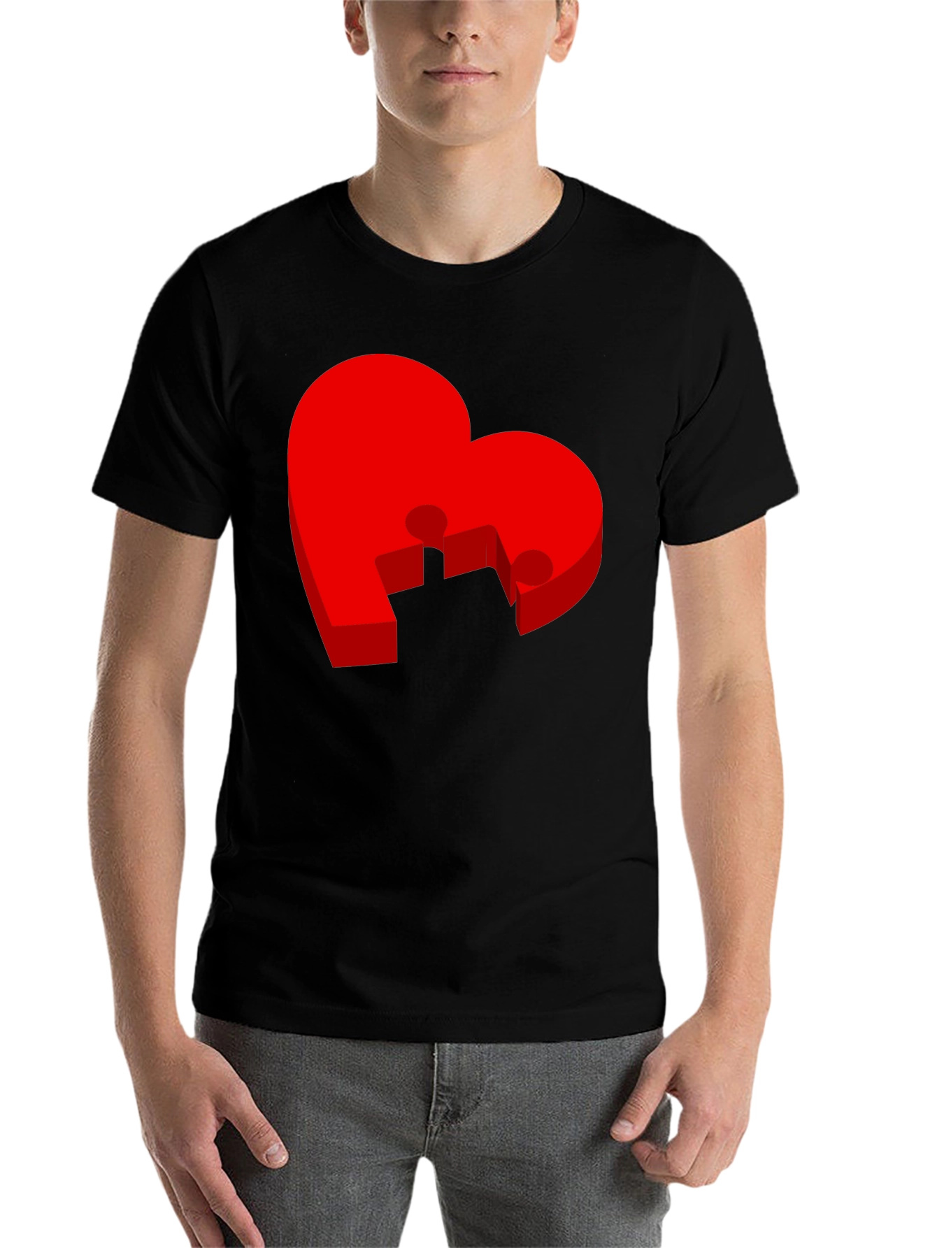 Black Heart Puzzle Piece Graphic Tee - Black T-Shirt view 7