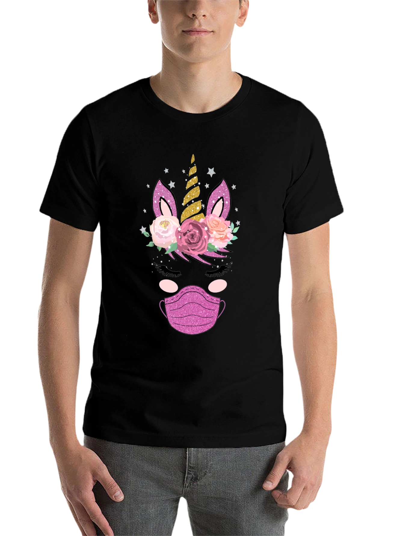 Black Unicorn Mask Graphic Tee - Stylish & Safe view 7