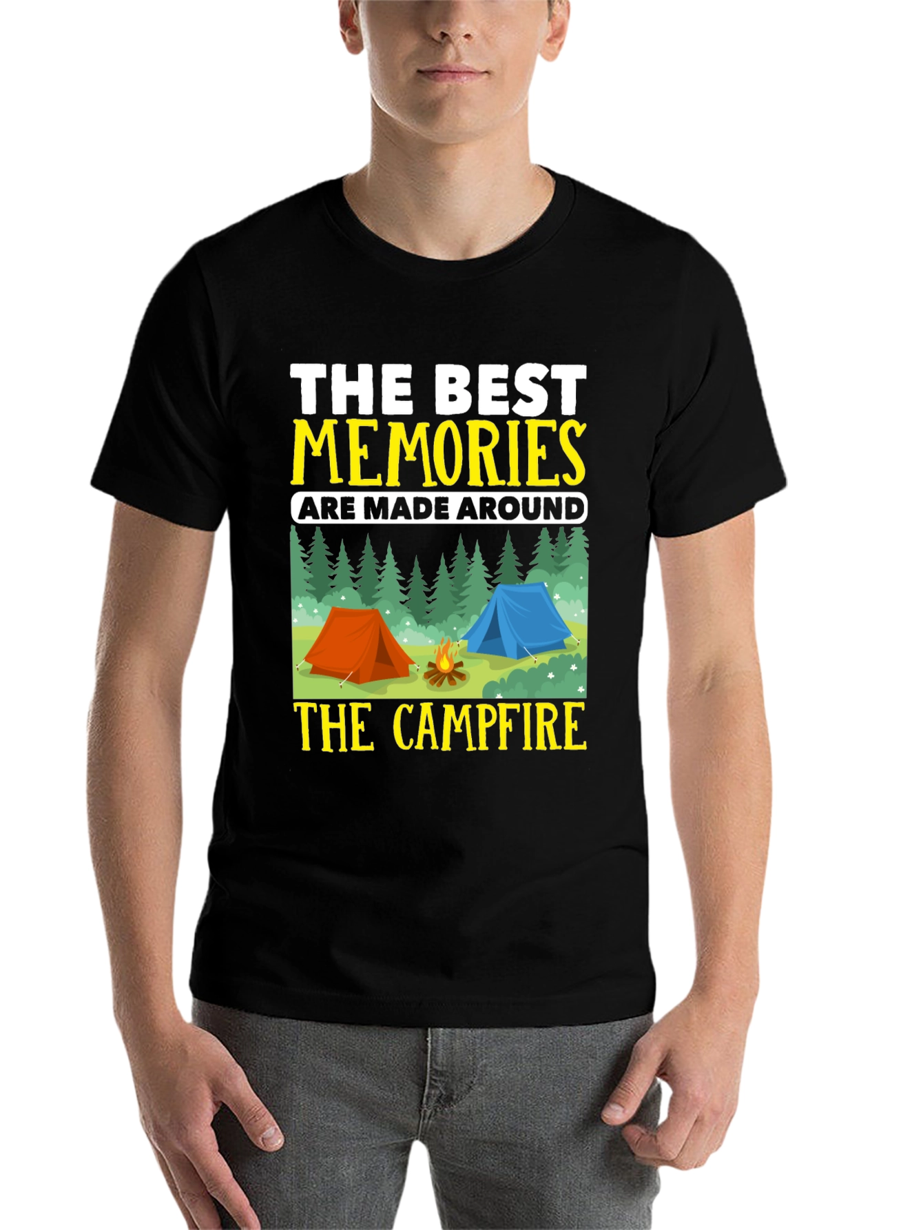 Black Camping Memories T-Shirt - Campfire Design view 7