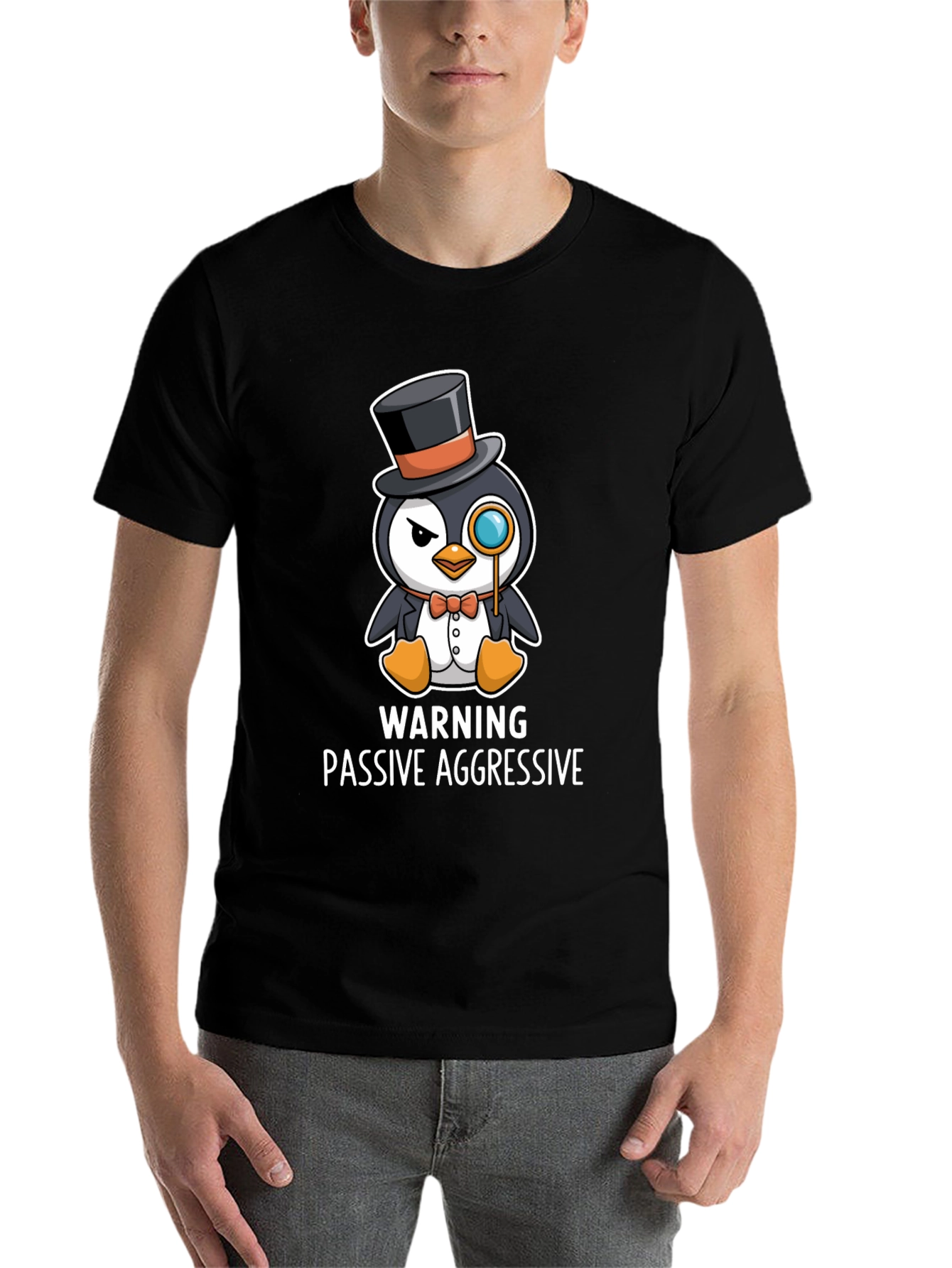 Black Passive Aggressive Penguin T-Shirt view 7