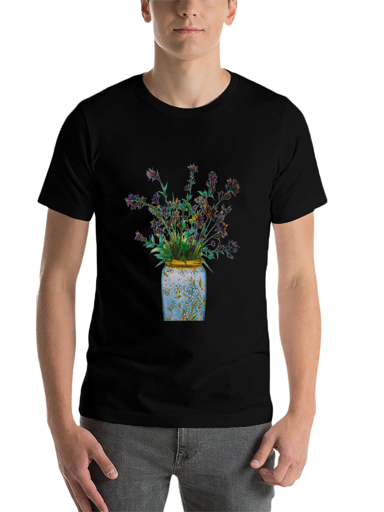 Black Floral Jar Graphic Tee - Soft Cotton Blend view 7