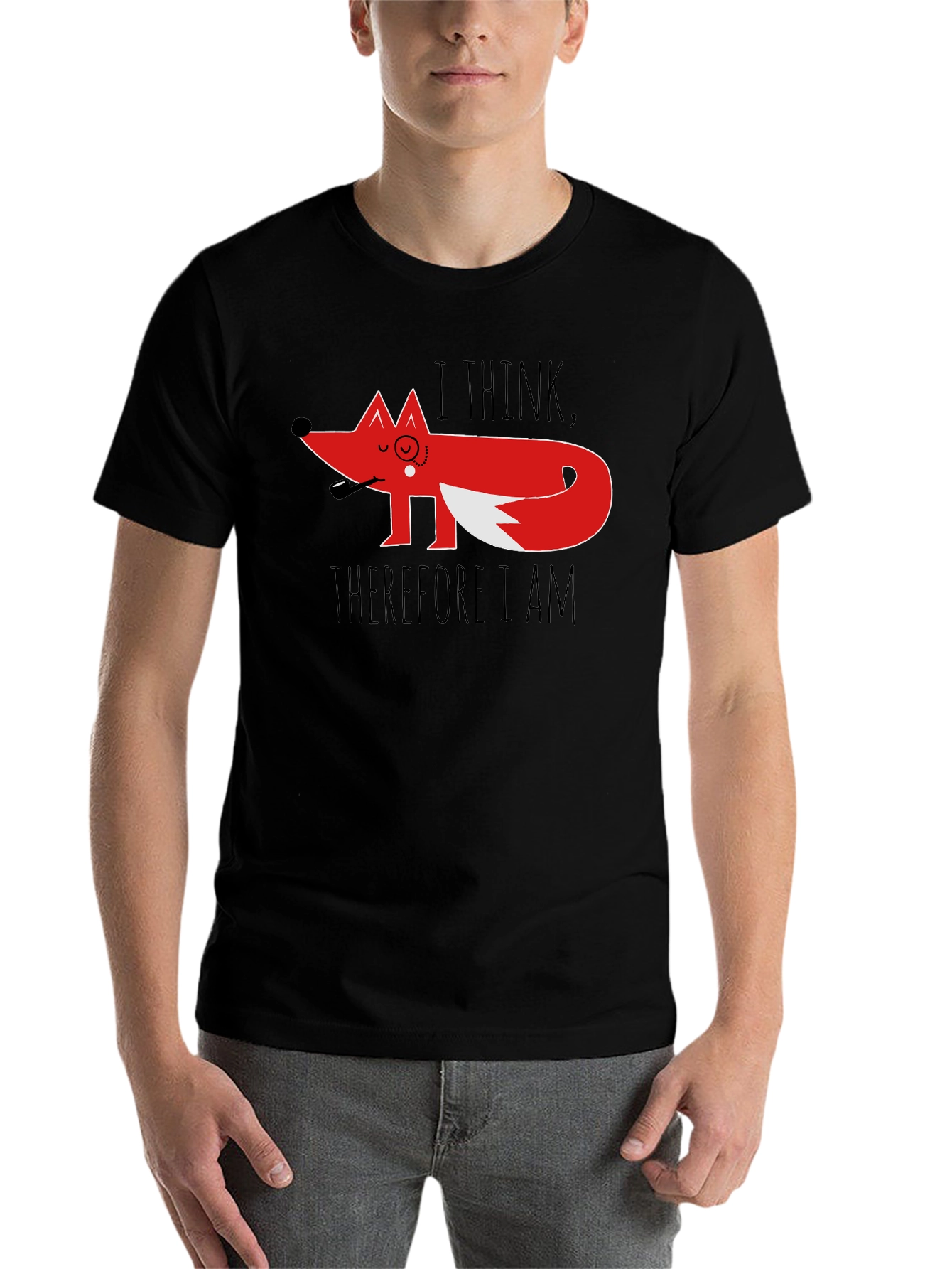 Black Philosophical Fox Graphic Tee - 'I Think, Therefore I Am' view 7