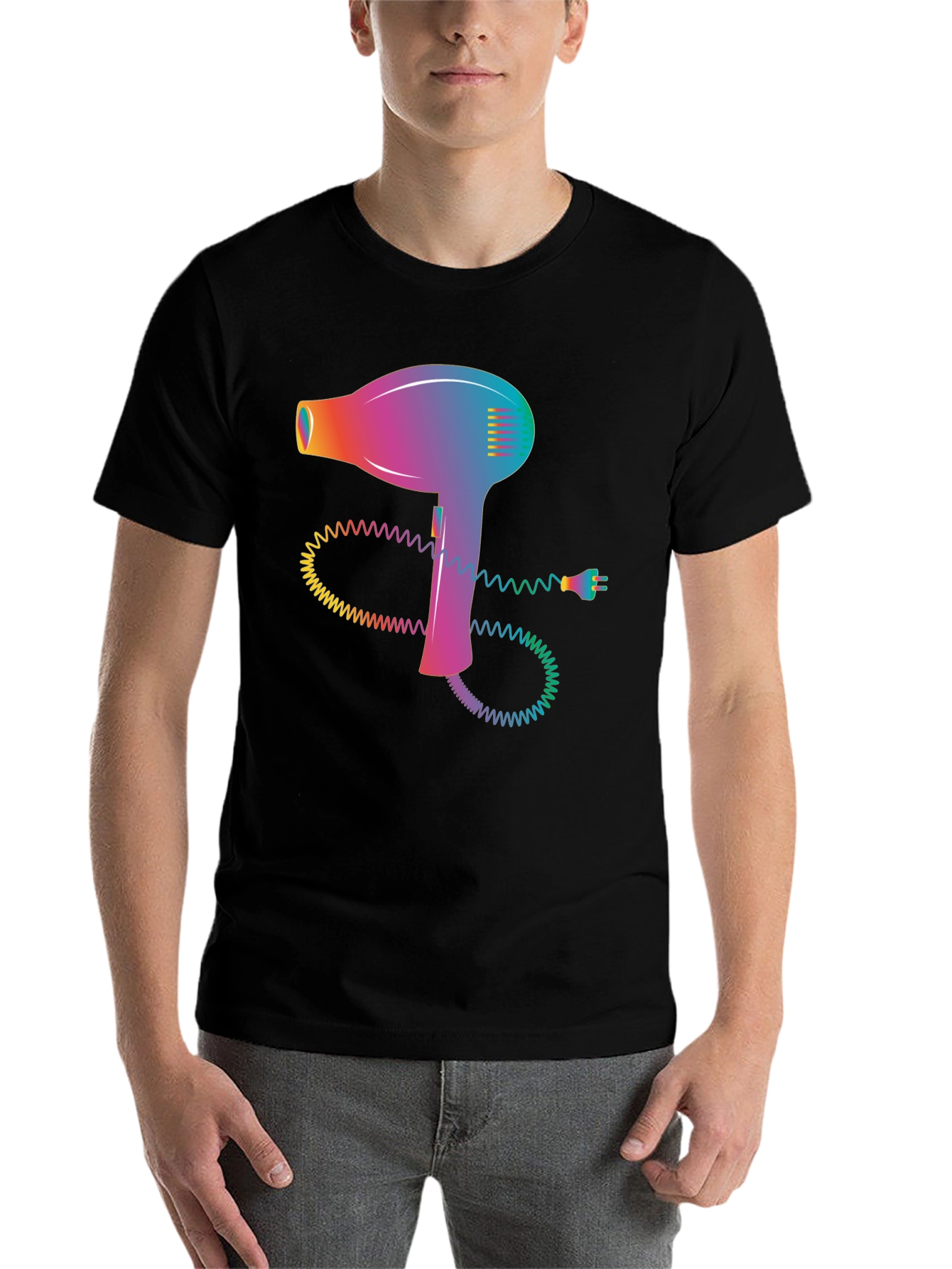 Black Retro Hair Dryer Graphic Tee - Stylish Black T-Shirt view 7