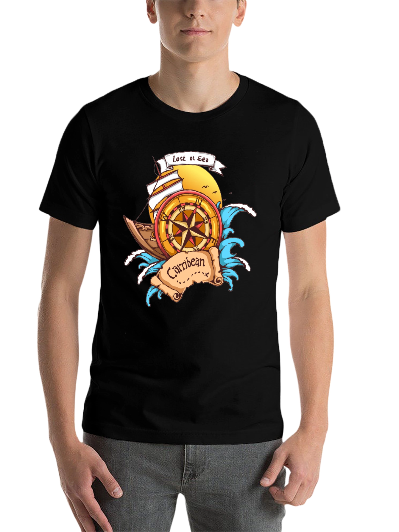 Black Lost at Sea Caribbean T-Shirt view 7