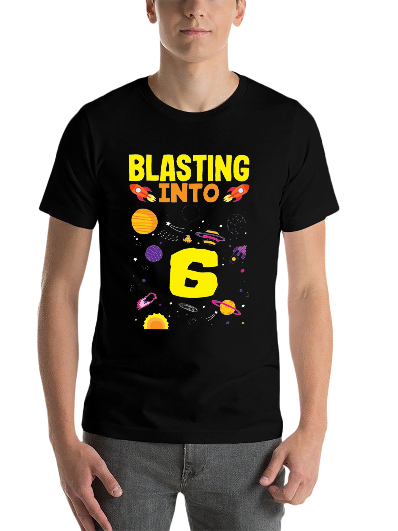 Black Blasting Into 6th Birthday T-Shirt view 7