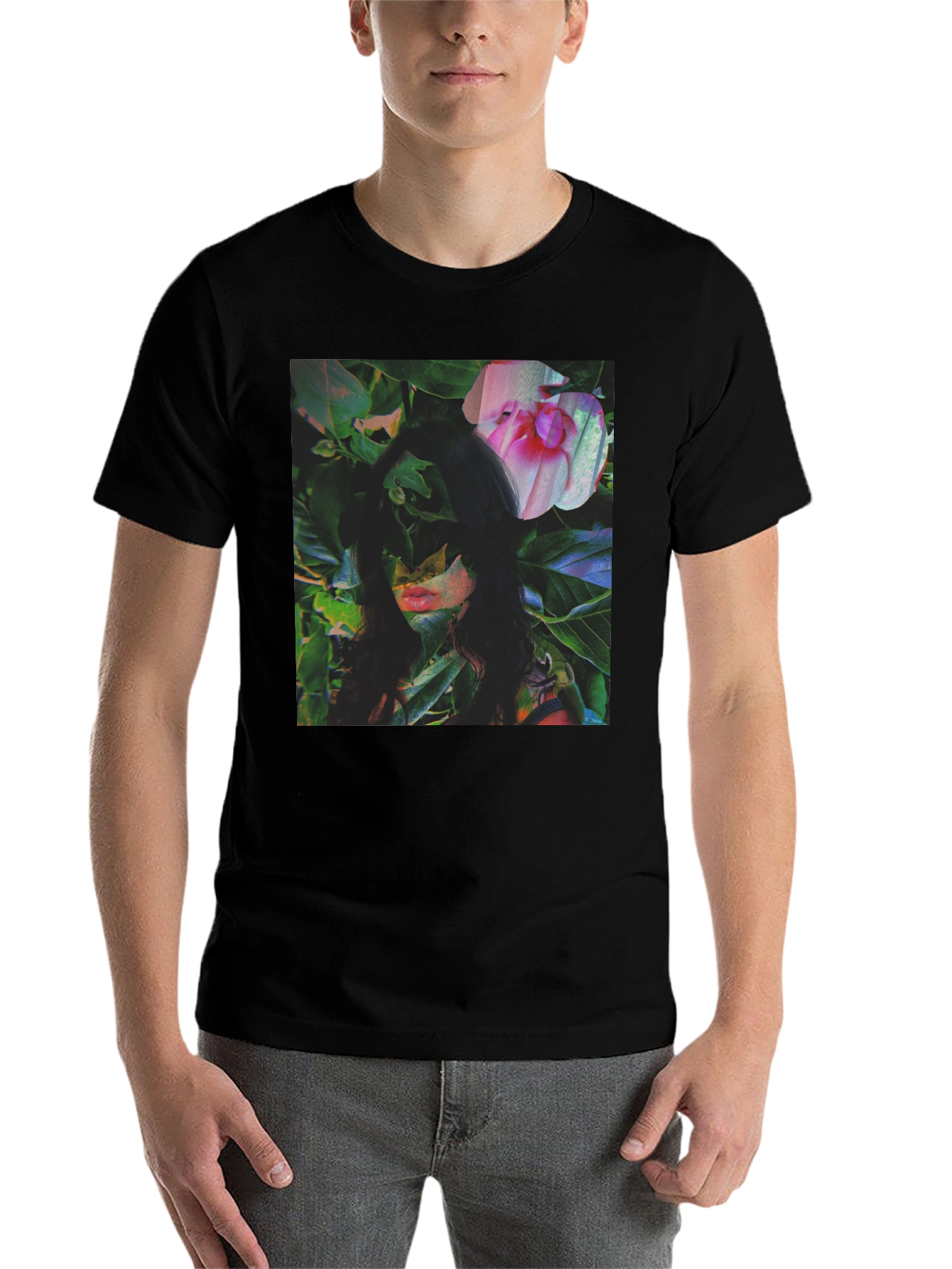 Black Floral Portrait Graphic Tee - Black Cotton Blend view 7
