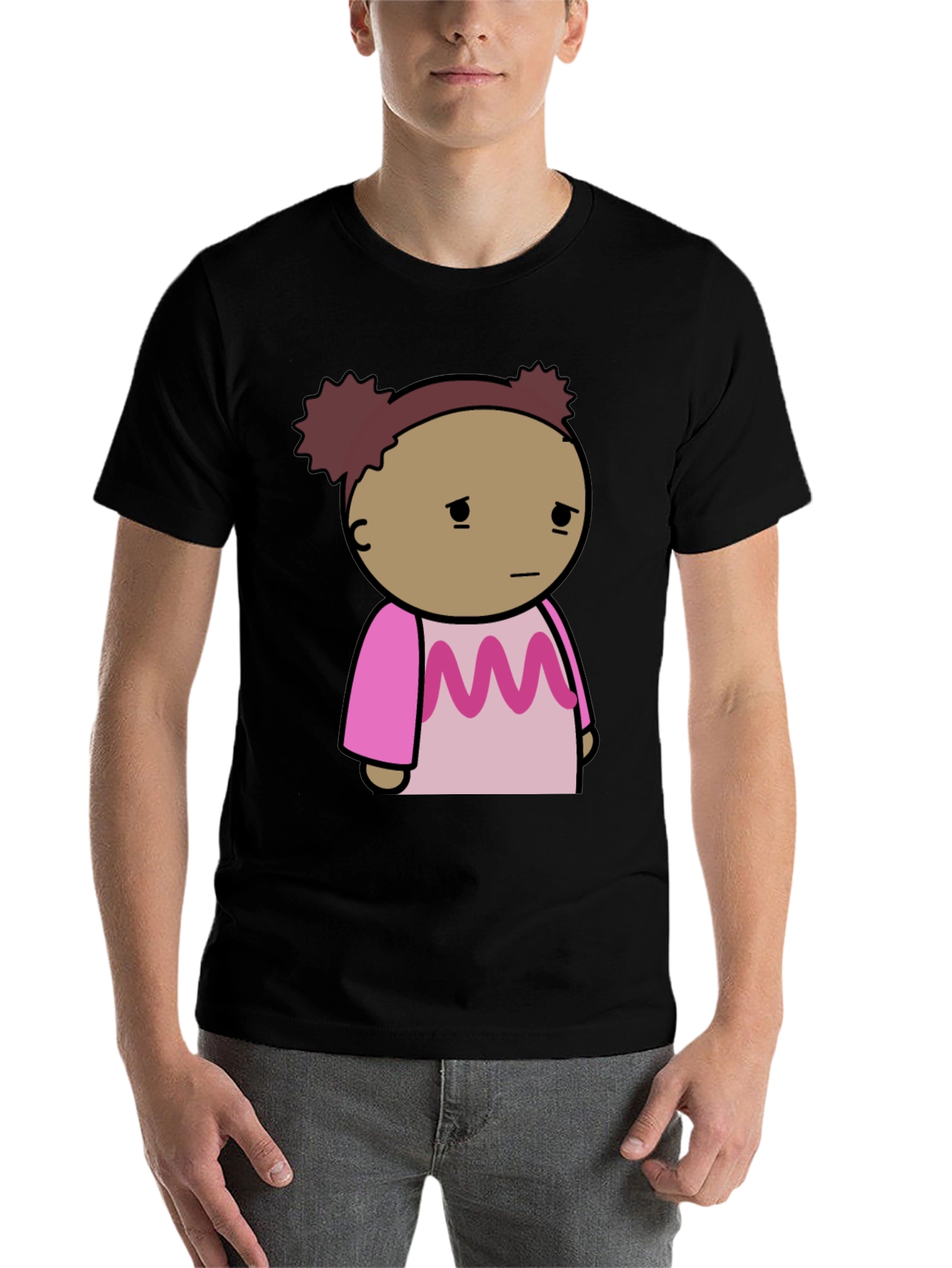 Black Sad Girl Cartoon Graphic T-Shirt view 7