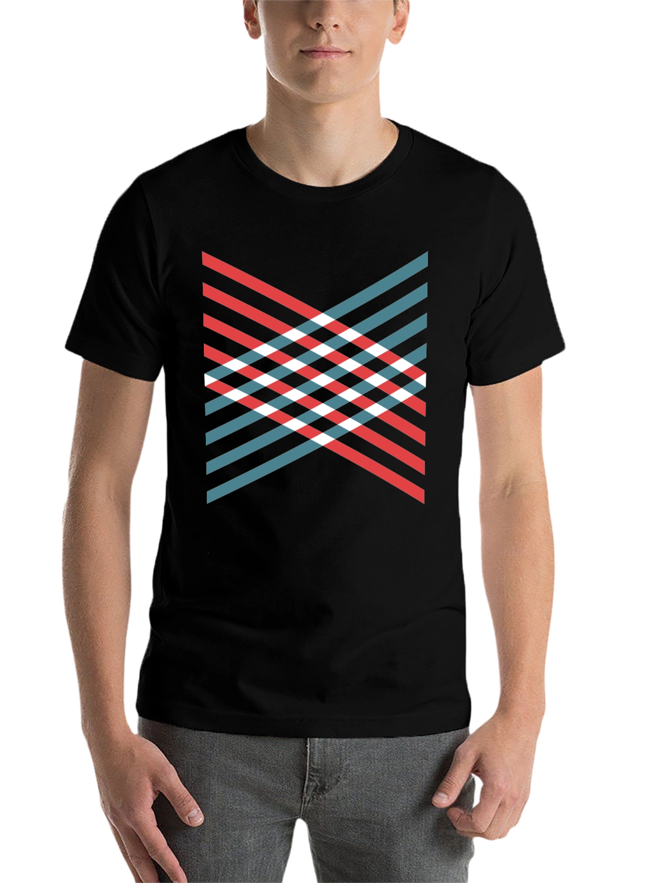 Black Modern Geometric Stripe T-Shirt view 7