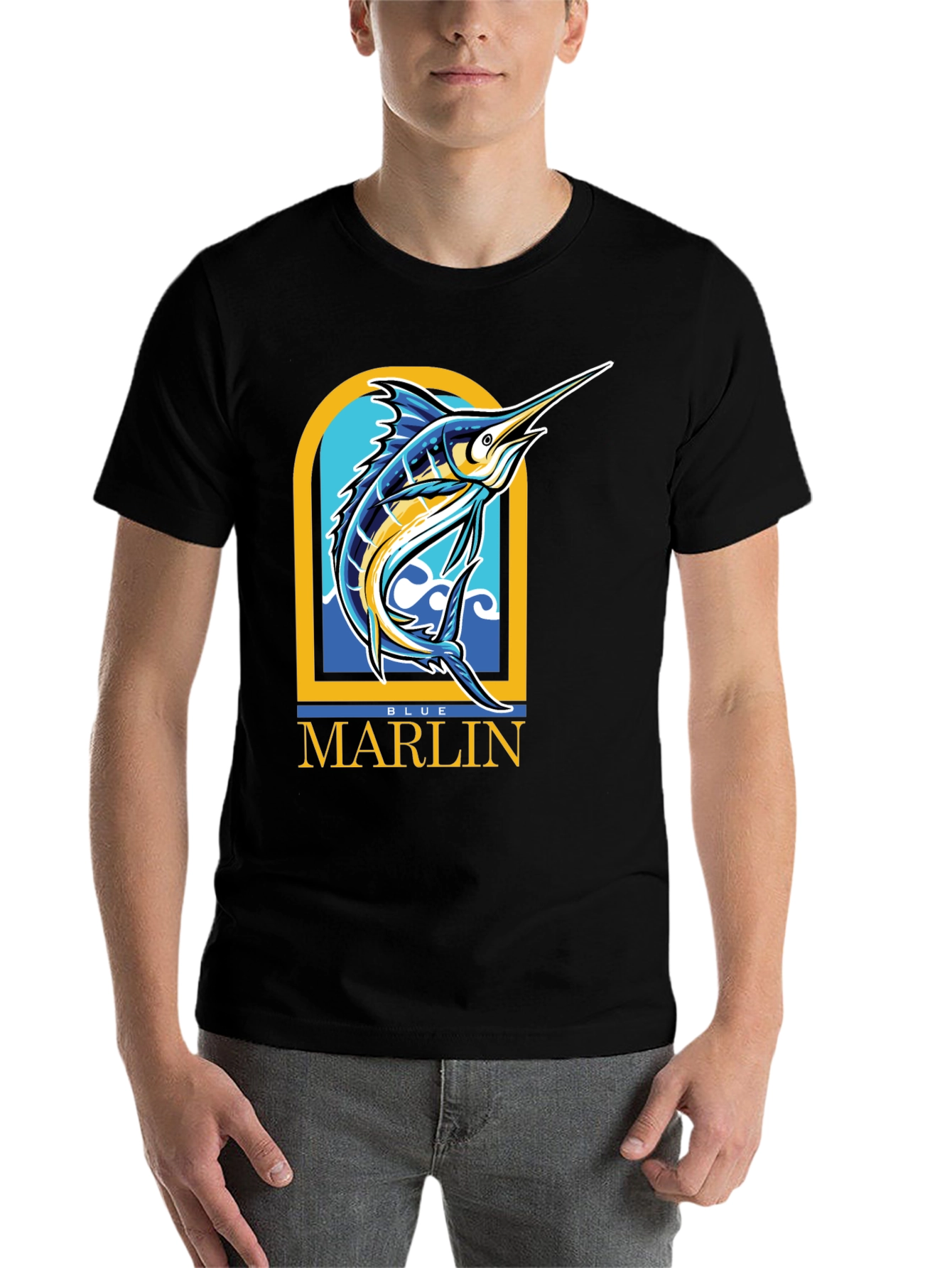 Black Blue Marlin Graphic T-Shirt - Men's Black Tee view 7