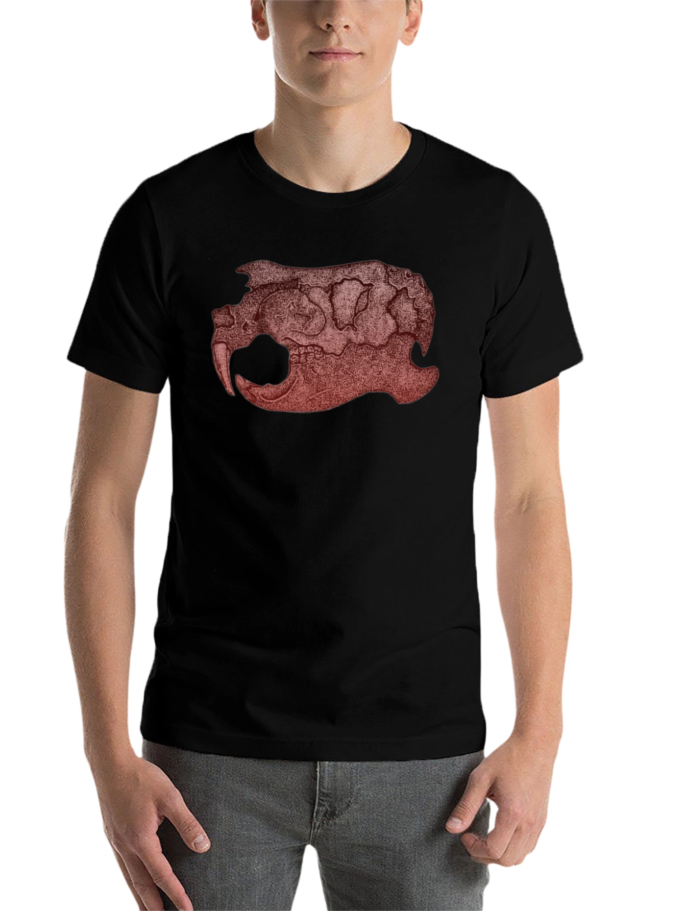 Black Graphic Beaver Skull Print Black T-Shirt view 7