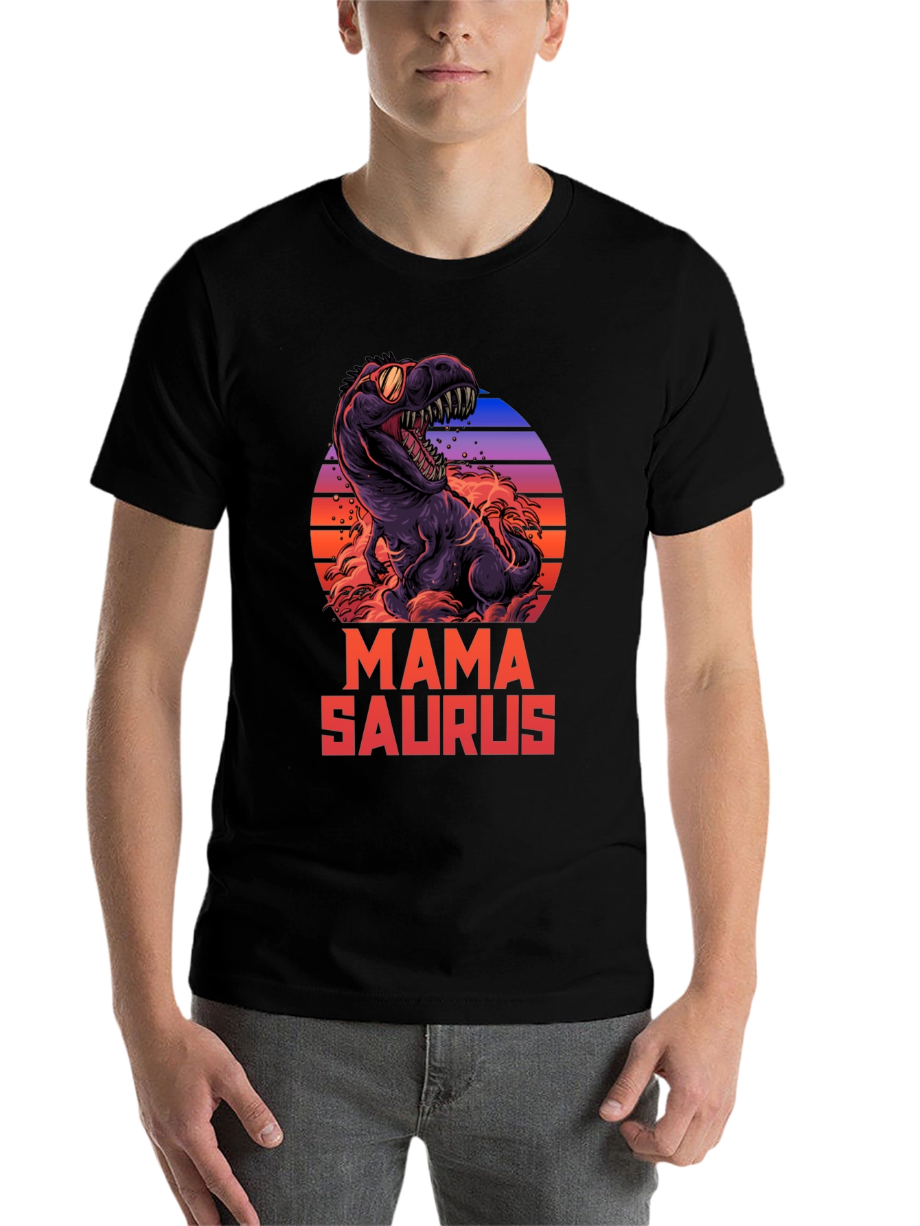 Black Mama Saurus Dinosaur Graphic T-Shirt view 7