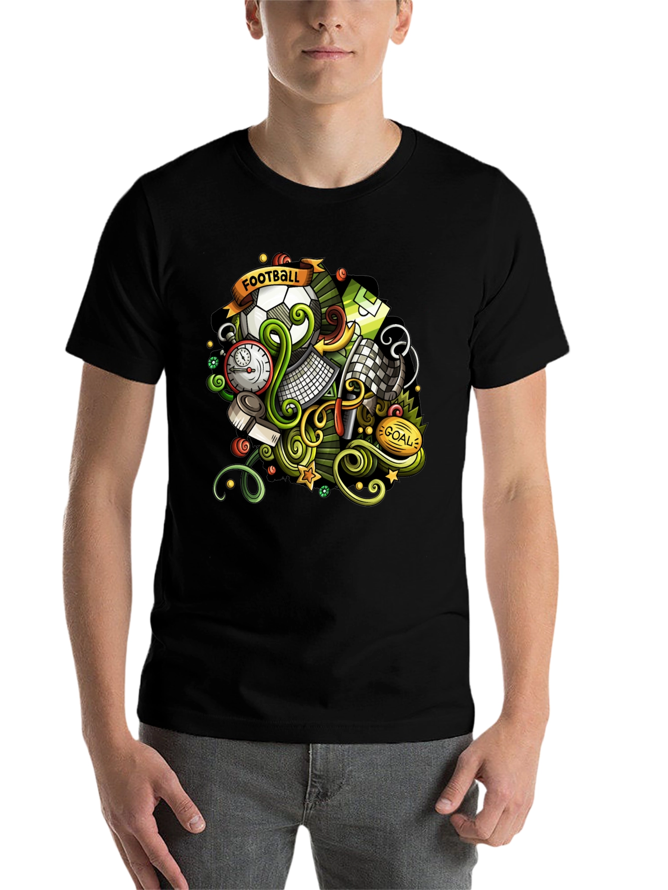 Black Football Cartoon Graphic T-Shirt view 7