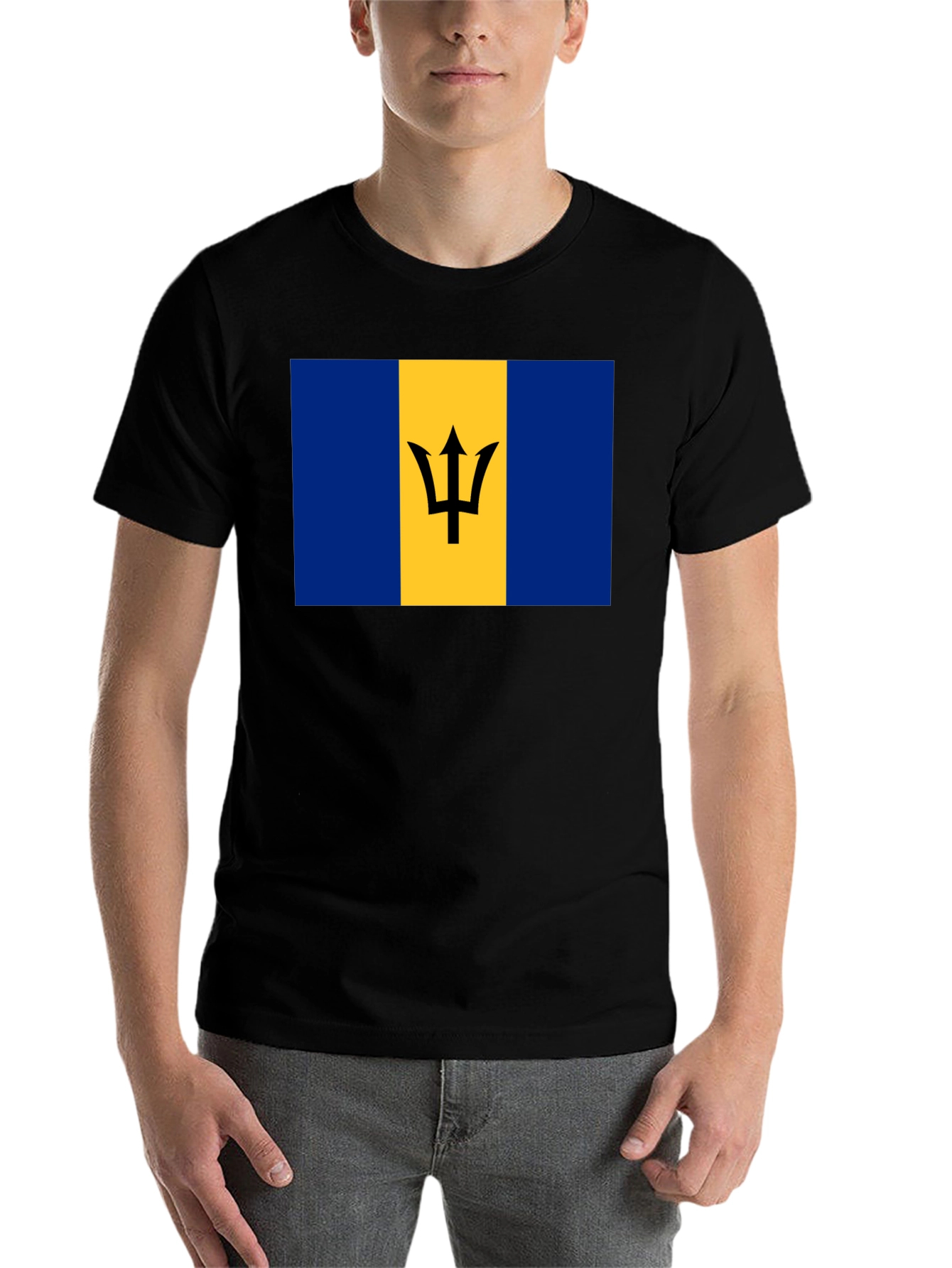 Black Barbados Flag T-Shirt -  Unisex Crew Neck Tee view 7