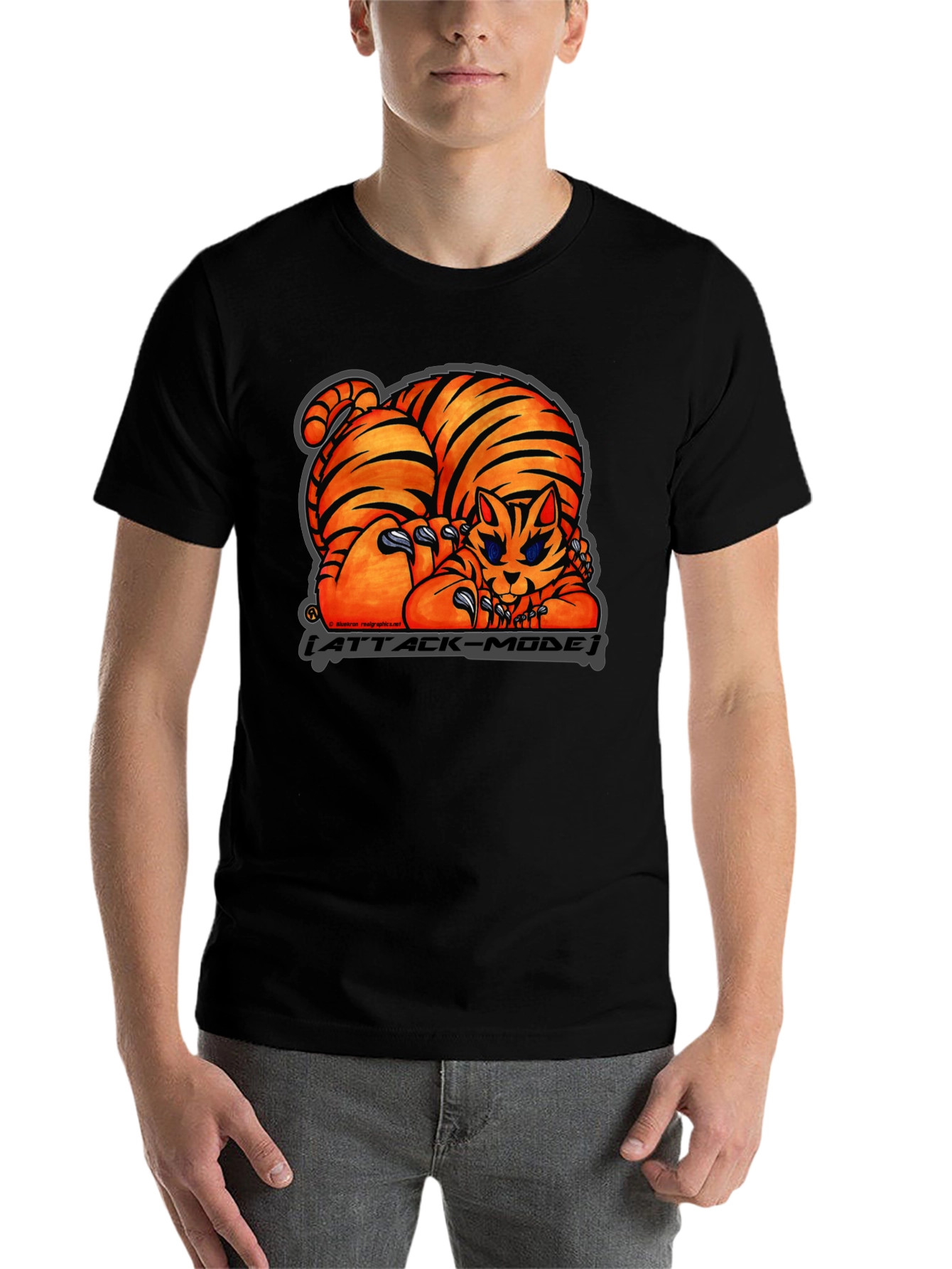 Black Attack Mode Tiger Graphic T-Shirt, Cotton Blend, Casual Wear view 7
