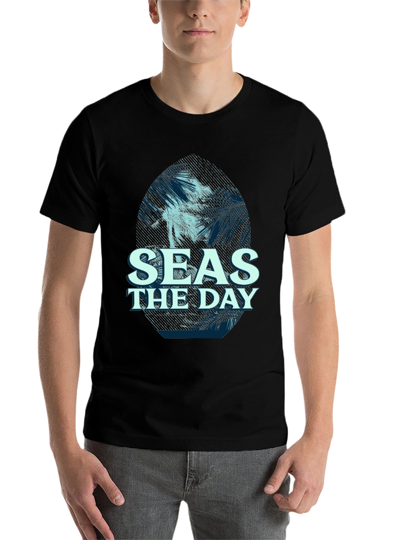 Seas the Day Graphic T-Shirt, Black Casual Tee - 7