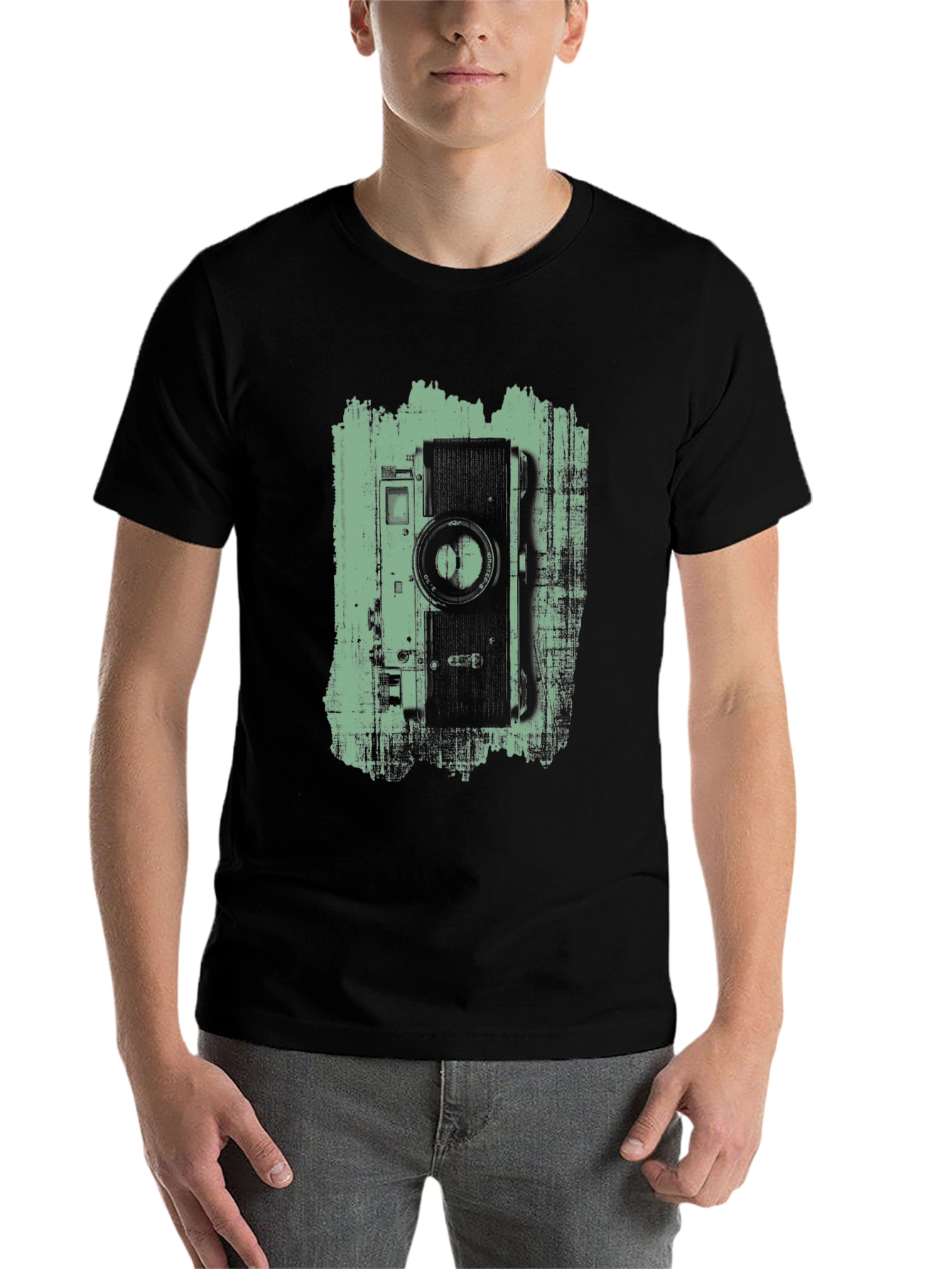 Black Vintage Camera Graphic Tee - Black Cotton T-Shirt view 7