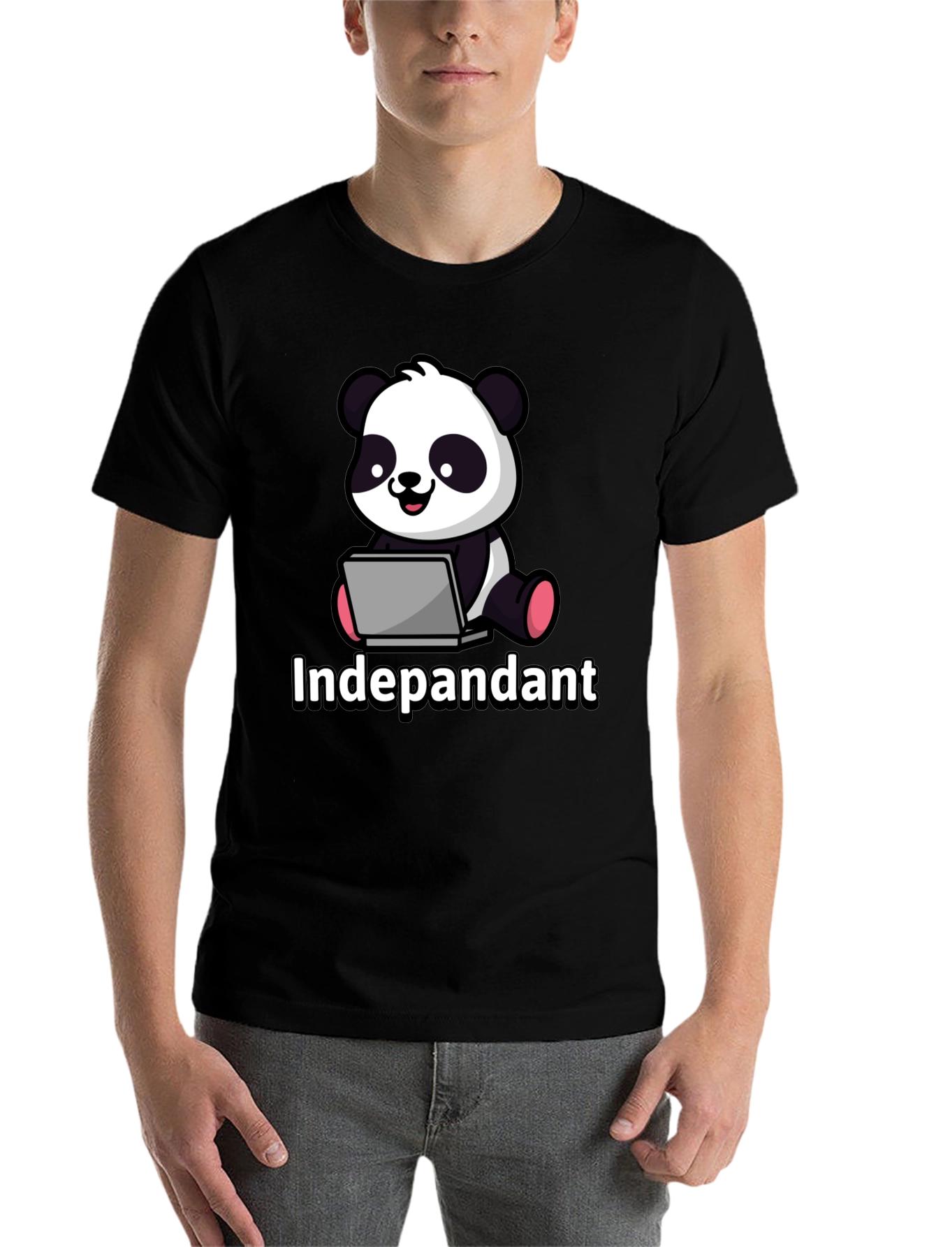 Black Independant Panda Graphic Tee - Soft Black Cotton T-Shirt view 7