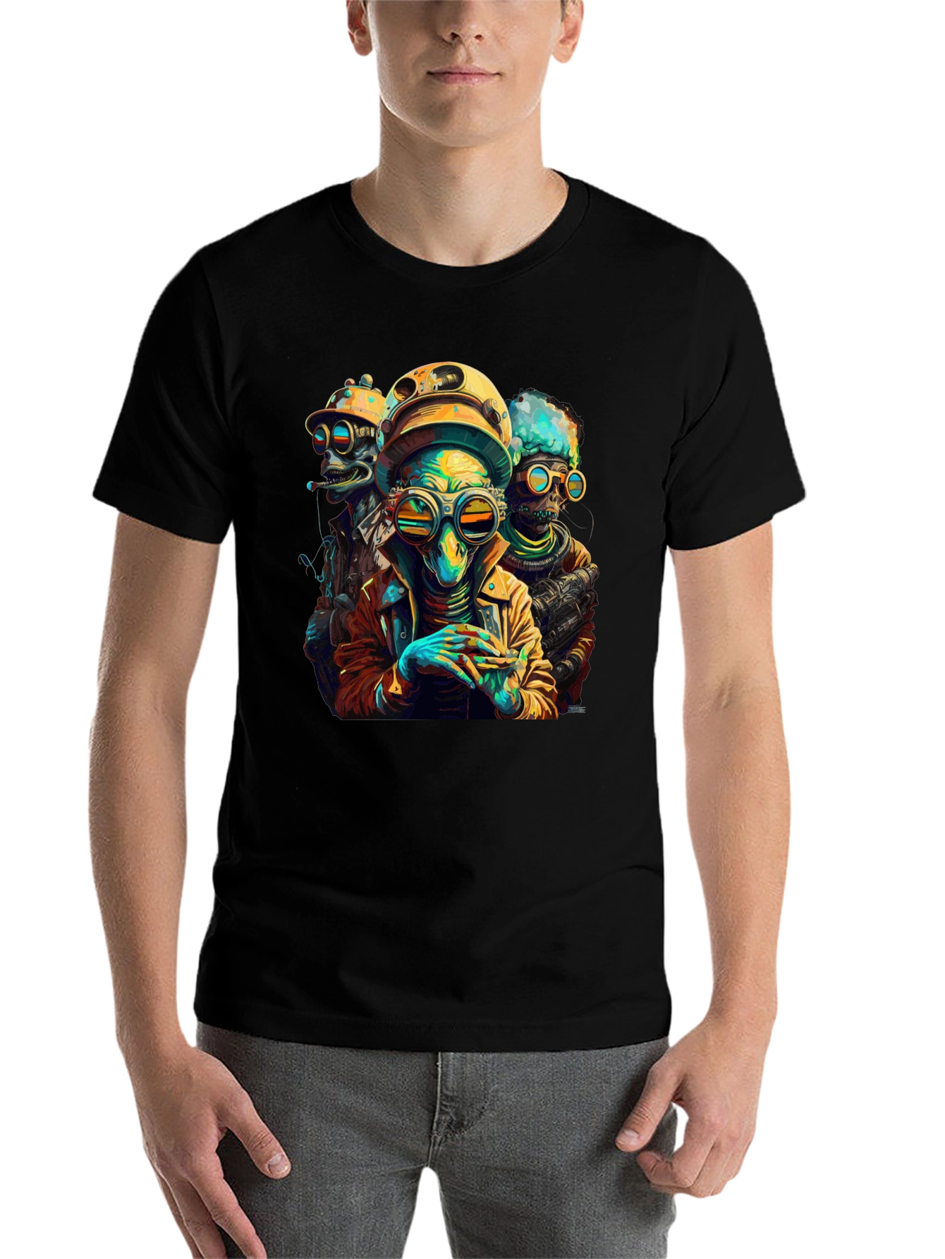 Black Retro Alien Crew Graphic T-Shirt view 7