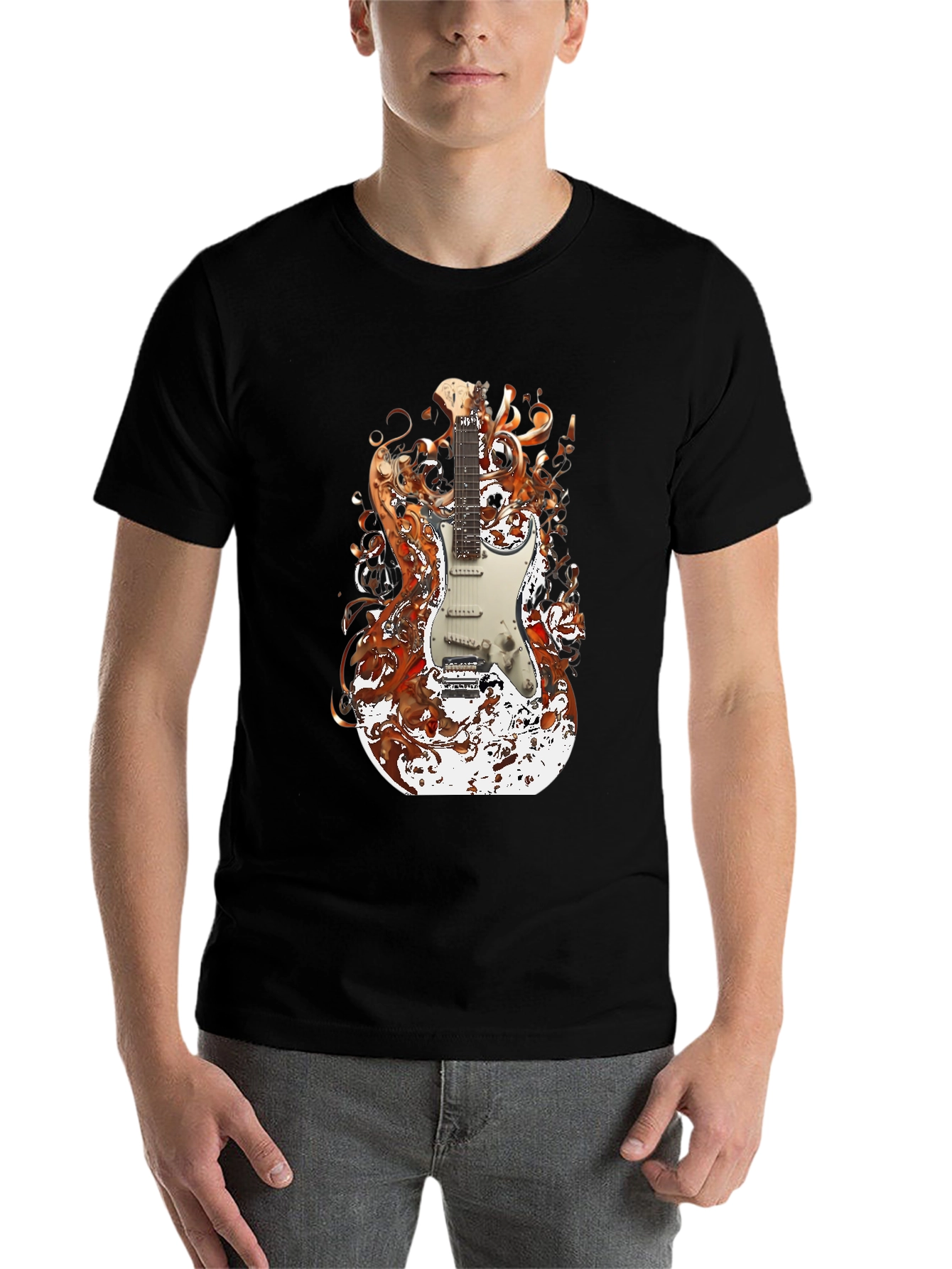 Black Electric Guitar Graphic Tee - Rocker Style view 7