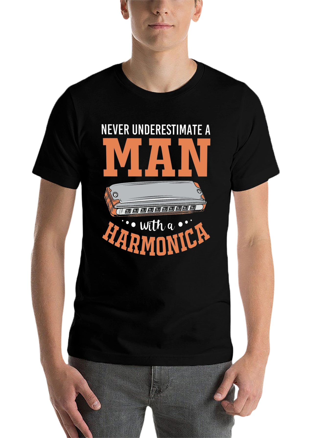 Black Harmonica Man T-Shirt - Music Lover Tee view 7