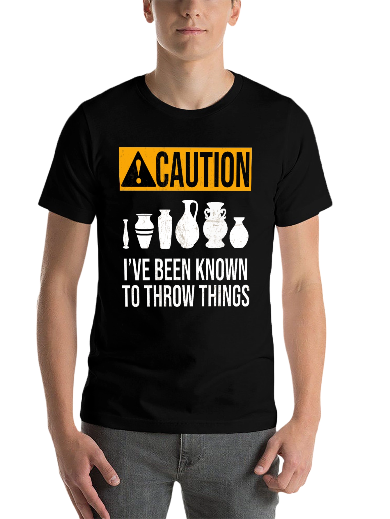 Black Caution: I Throw Things - Pottery T-Shirt view 7