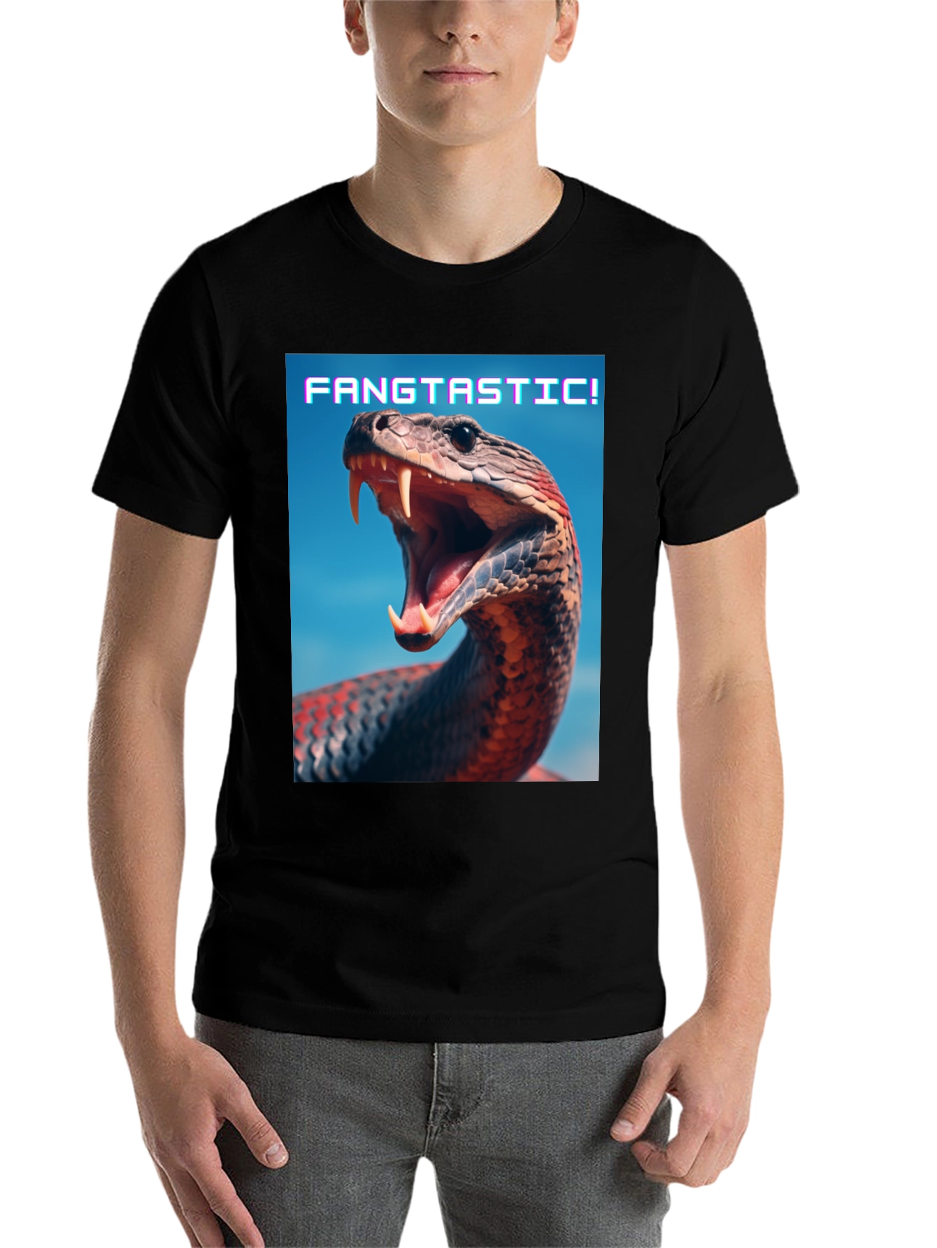 Black Fangtastic Snake Graphic Tee - Unique Animal Print Shirt view 7