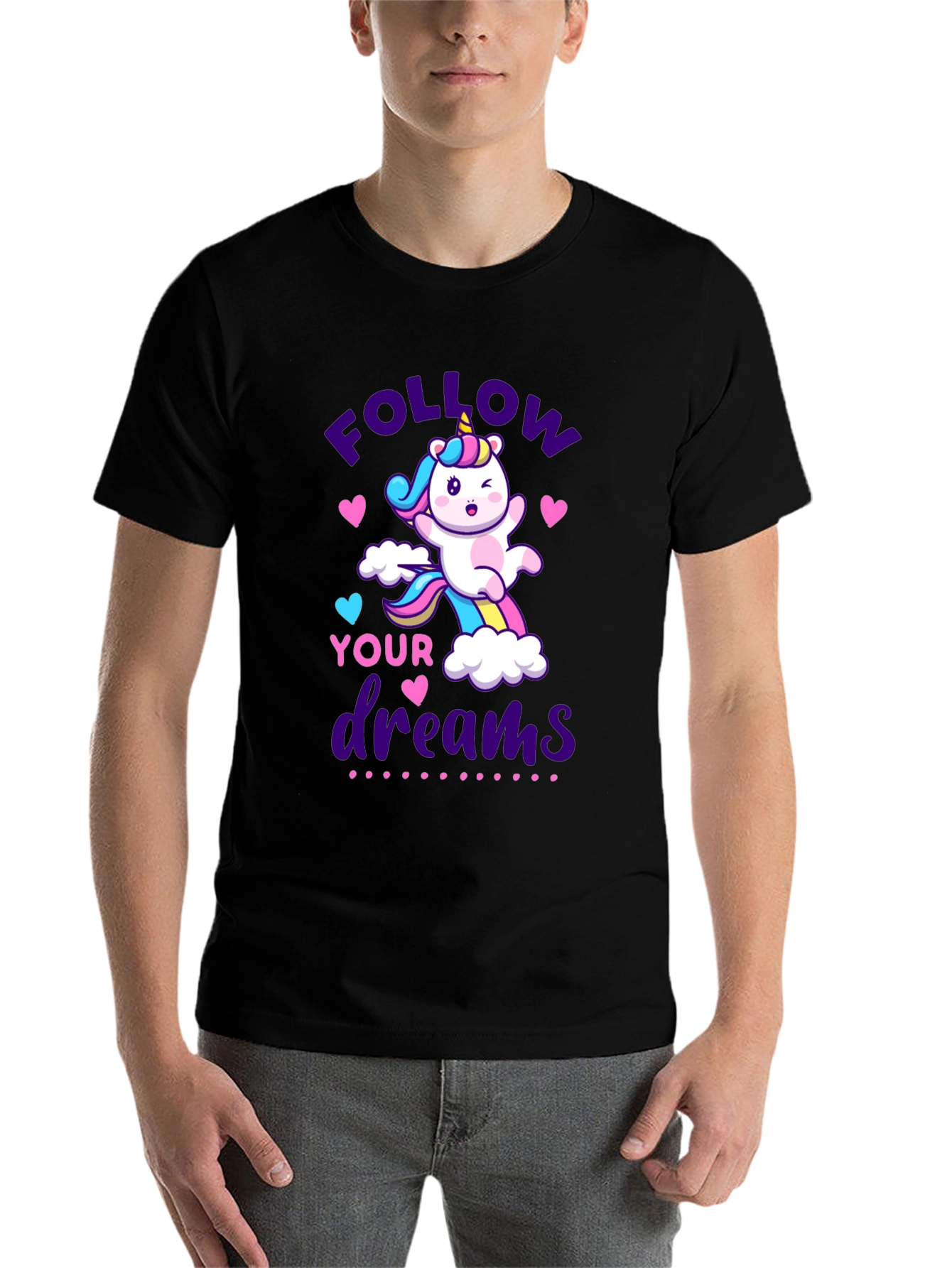 Black Follow Your Dreams Unicorn Graphic Tee view 7