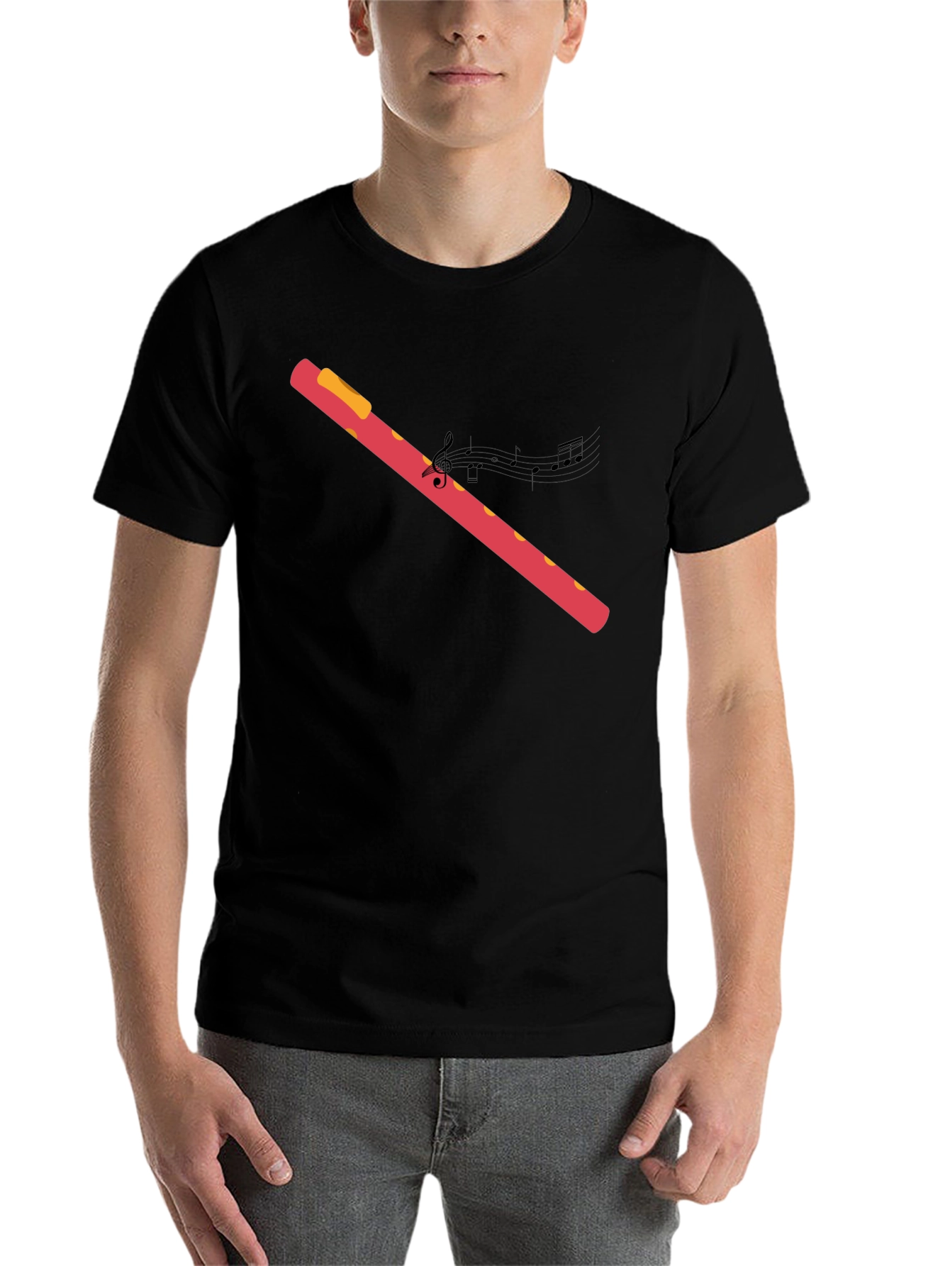 Black Musical Flute Graphic Black T-Shirt view 7