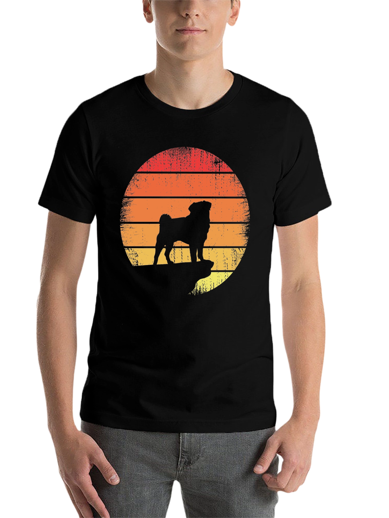 Black Retro Pug Sunset Graphic Tee - Black Cotton Blend view 7