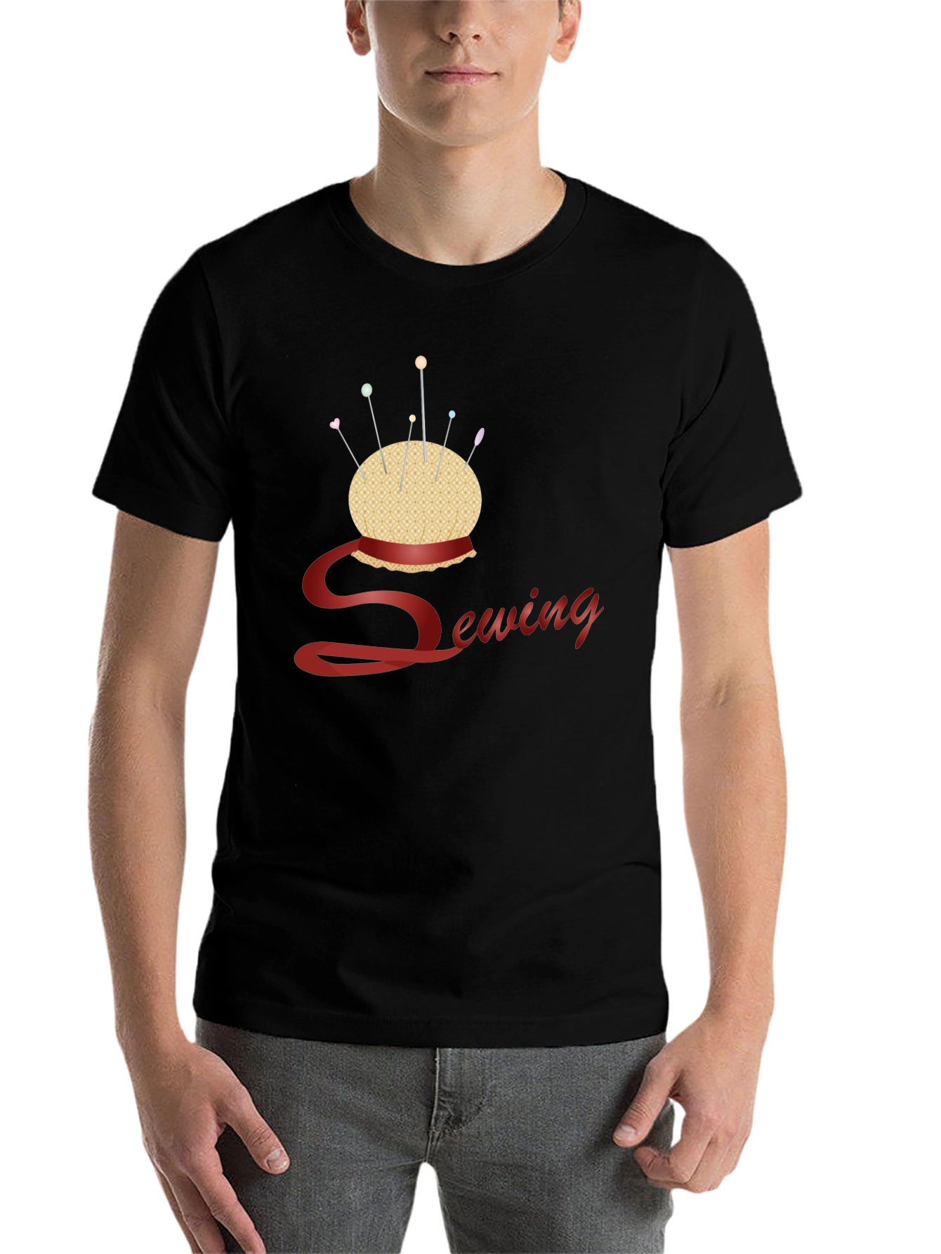 Black Sewing Themed Black T-Shirt view 7