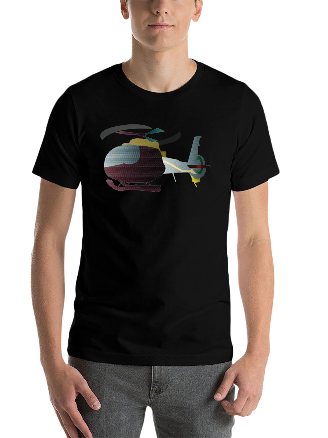 Black Helicopter Graphic T-Shirt - Black Crew Neck view 7