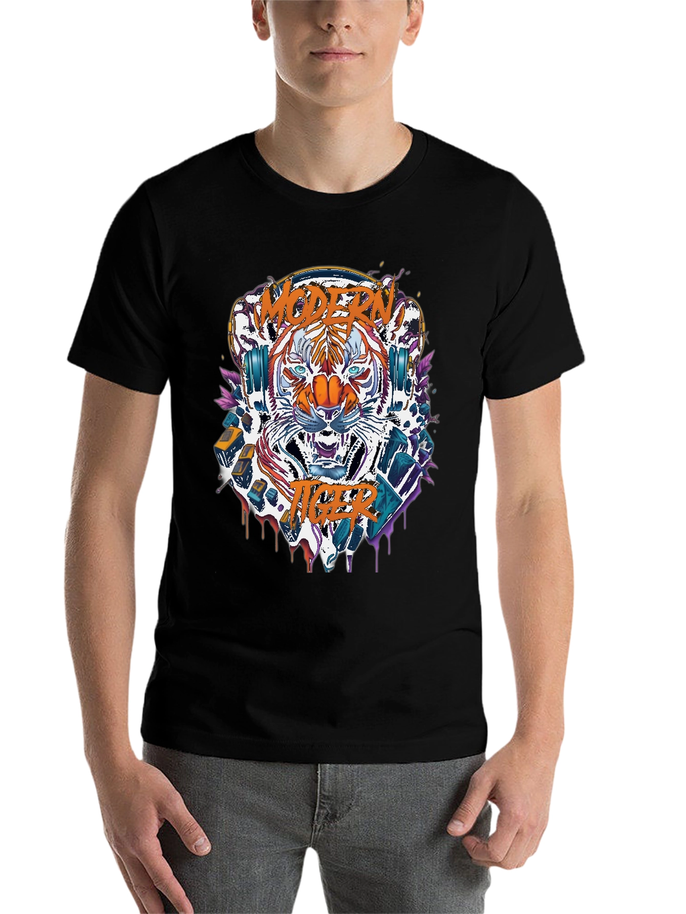 Black Modern Tiger Graphic Tee view 7