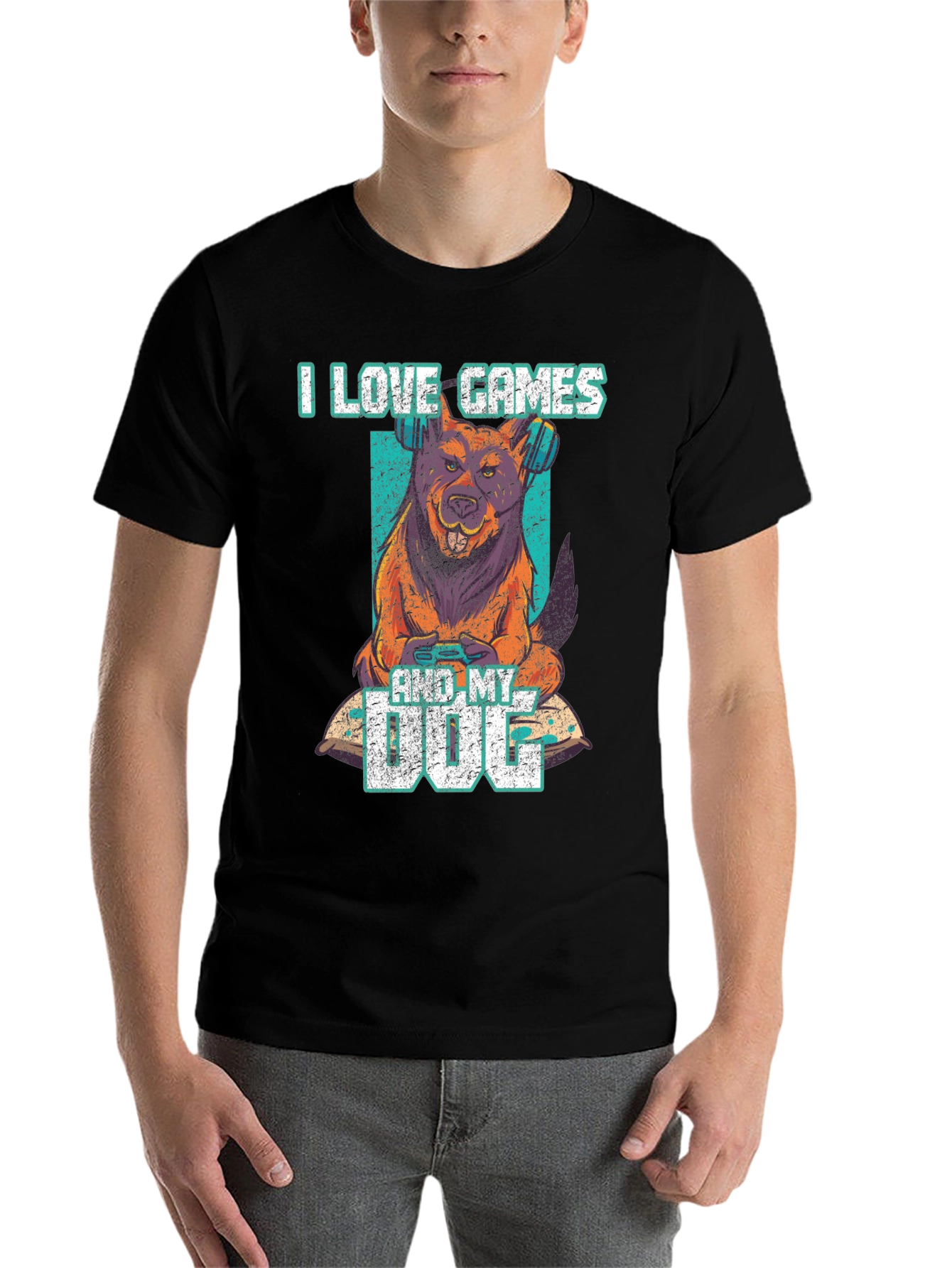 Black I Love Games & My Dog Graphic T-Shirt view 7