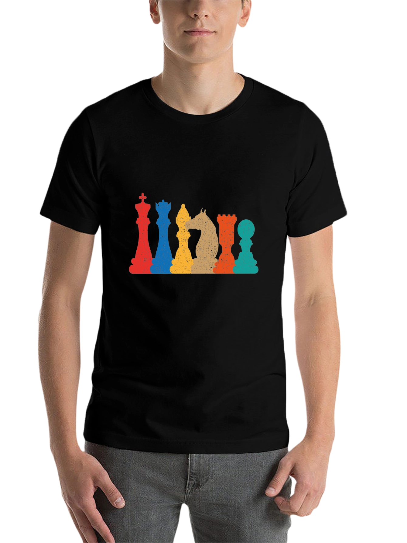 Black Retro Chess Piece Graphic T-Shirt view 7