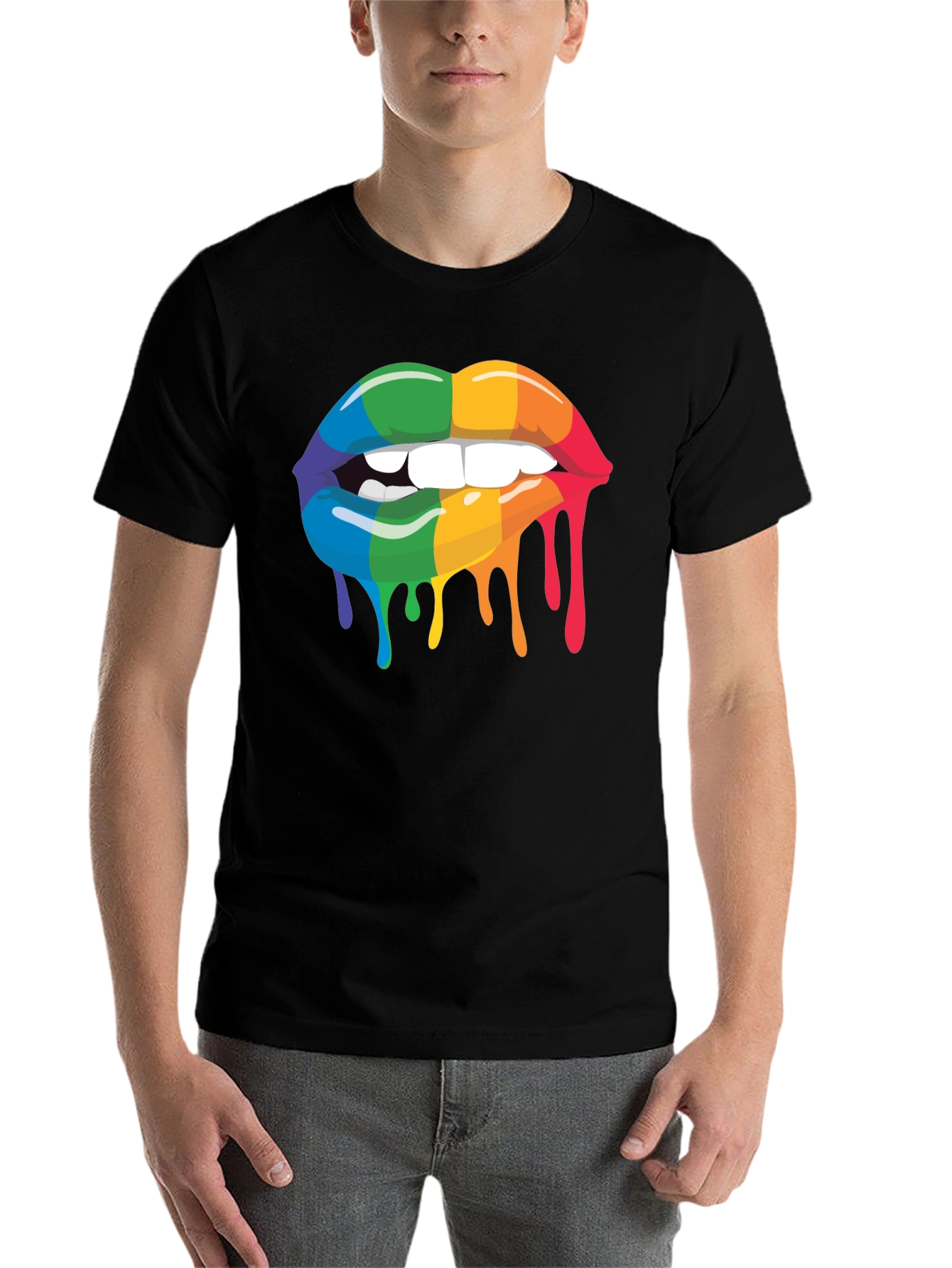 Black Rainbow Lips Graphic Tee - Black Cotton Blend view 7